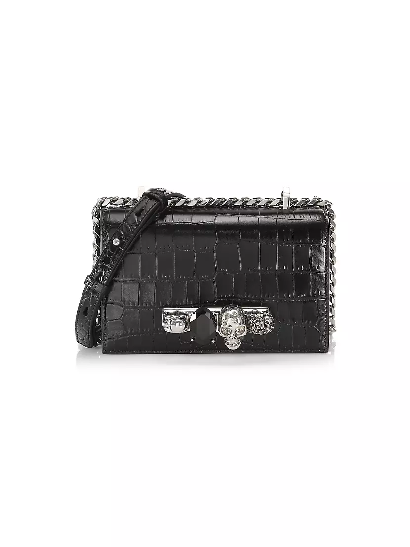 Jewelled Satchel Small Leather Crossbody Bag in Black - Alexander Mc Queen