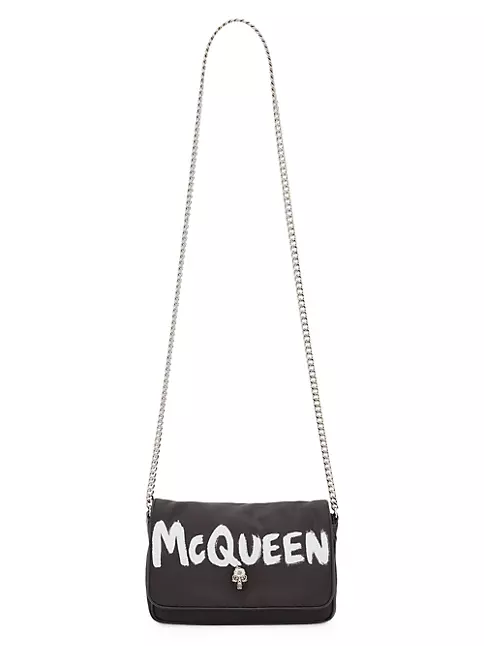 Black Alexander McQueen Logo Tote Bag, Alexander McQueen Mens Graffiti Logo  Pool Slide in Midnight Petrol White