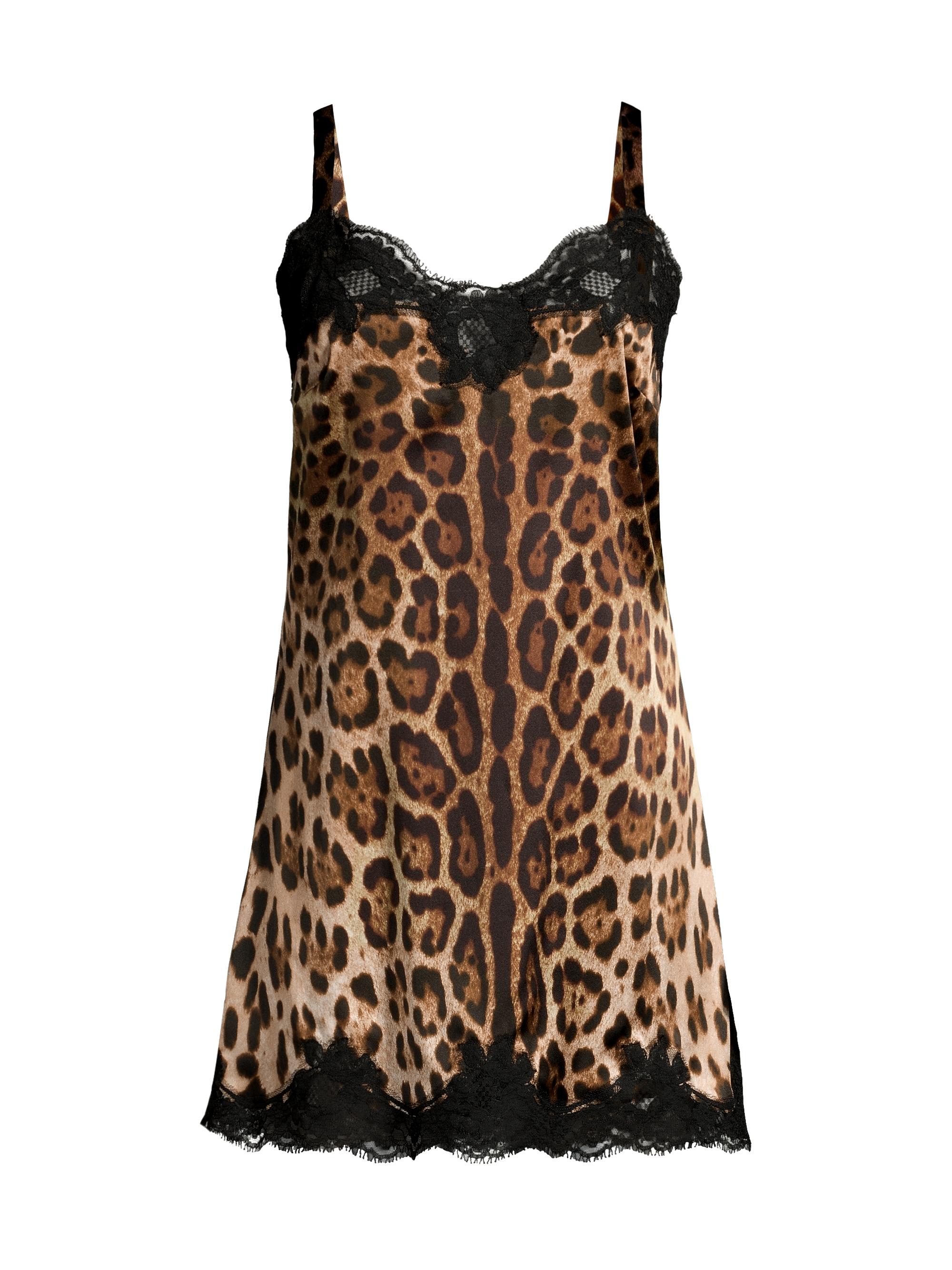 Dolce & Gabbana Women's Cheetah Print & Lace Silk Slip Dress - Leopard