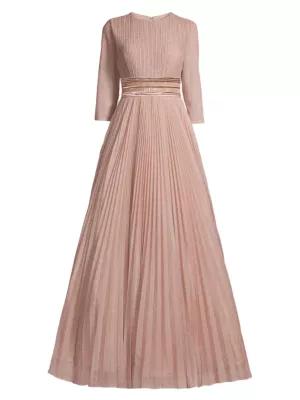 Mac Duggal Women's Shimmering Pleated A-Line Gown - Rose Gold