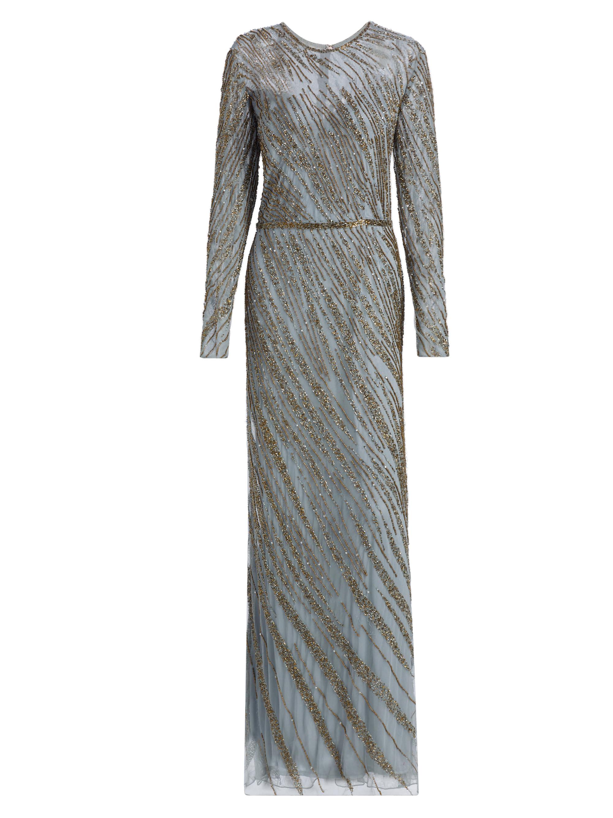 Mac Duggal Women's Beaded Streak Tulle Column Gown - Platinum