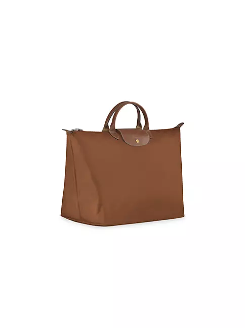 Longchamp, Bags, Longchamp Le Pilage Hobo Shoulder Messenger Bag Blue  Nylon Brown Leather Large