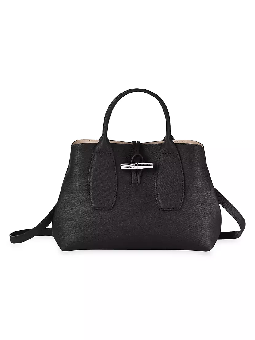  Longchamp 'Roseau' Leather Shoulder Tote Handbag, Black :  Clothing, Shoes & Jewelry