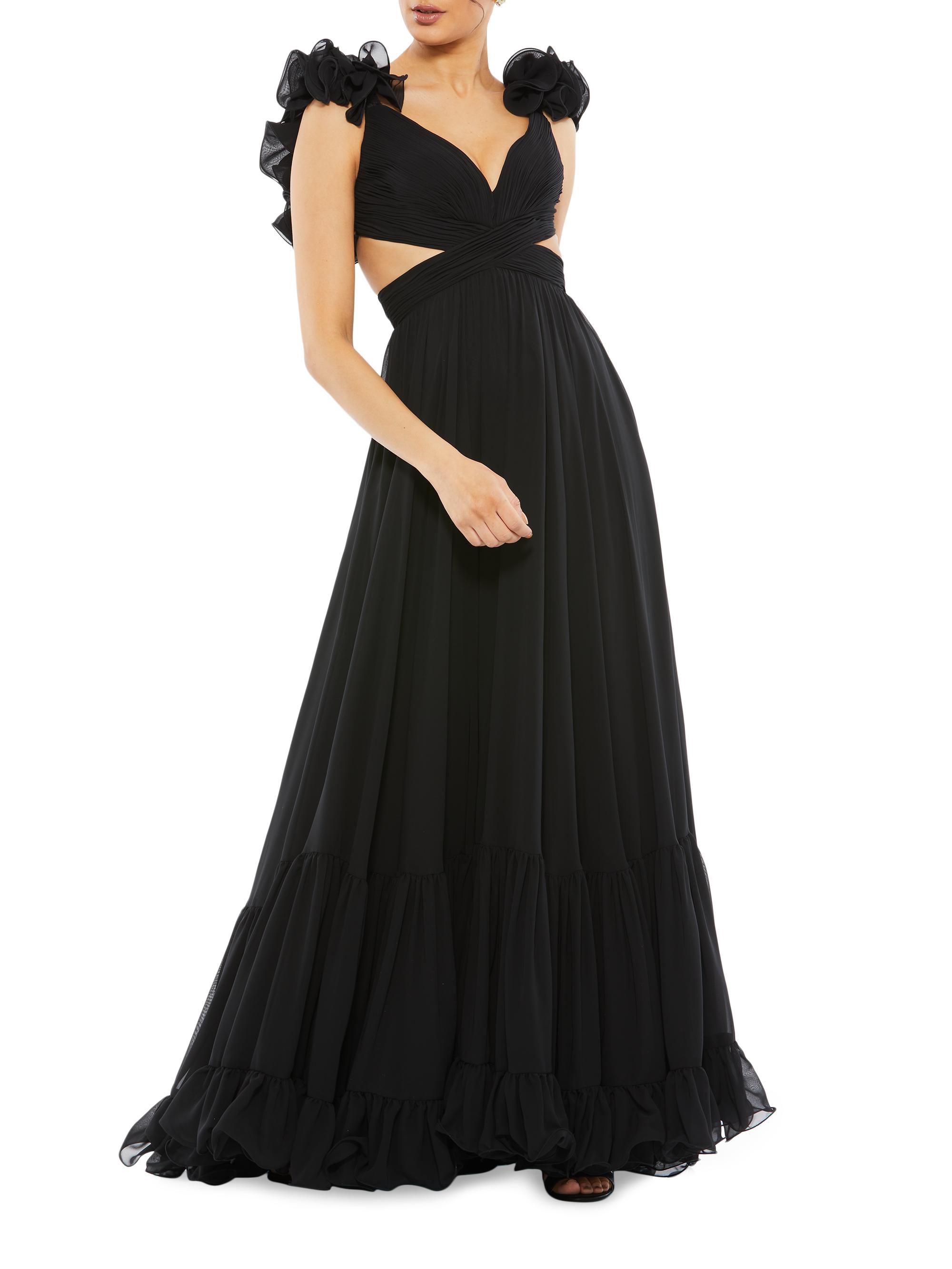 Mac Duggal Women's Ieena Cutout Chiffon Gown - Black