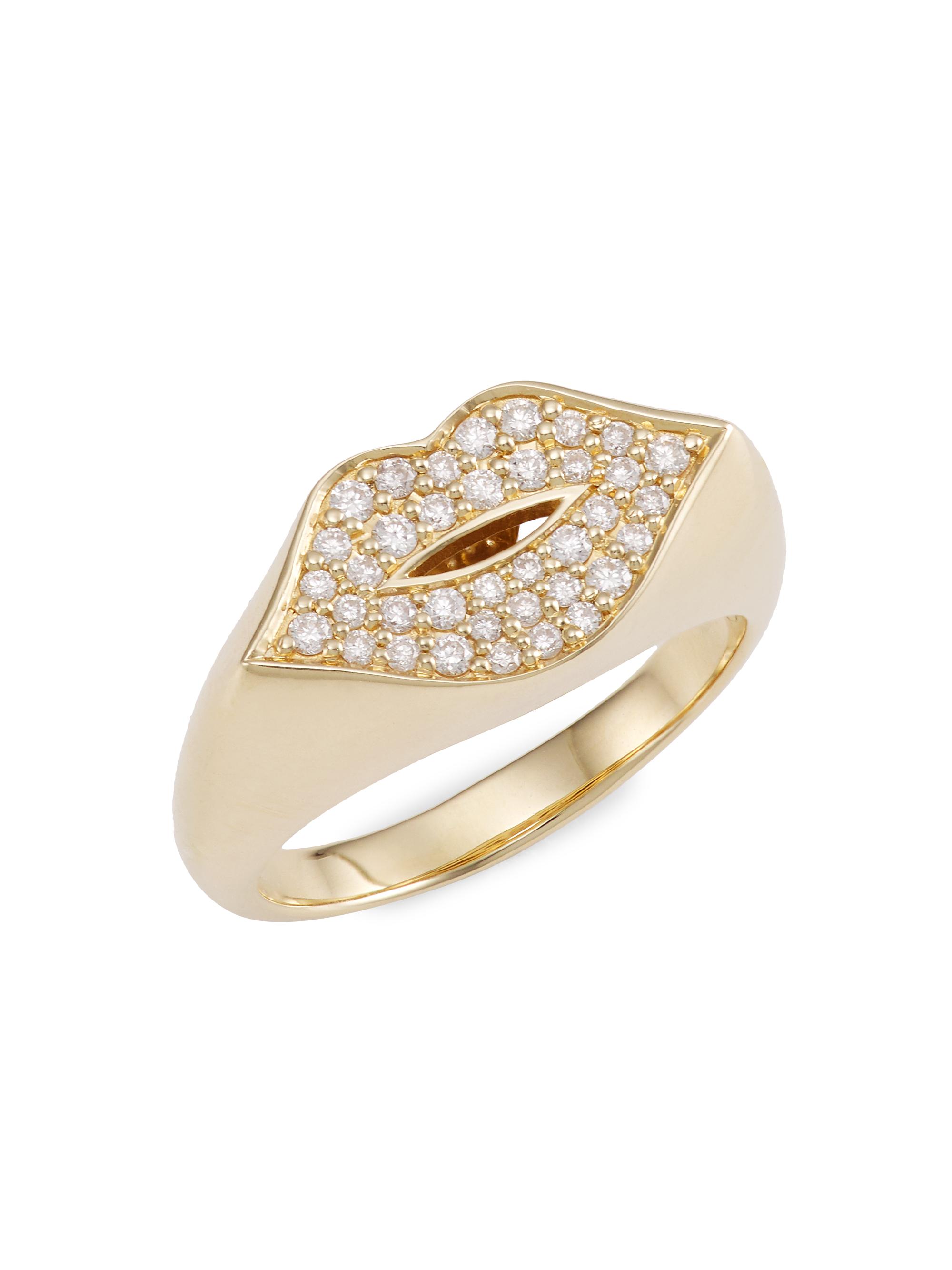 Sydney Evan Women's Lips 14K Yellow Gold & Diamond Pinky Ring - Yellow Gold