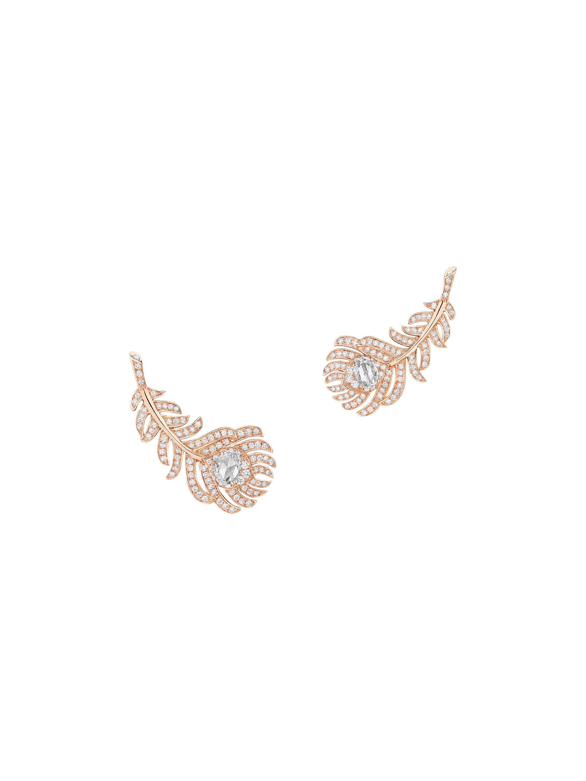 Boucheron Women's Plume De Paon 18K Pink Gold & 0.23 TCW Diamond Earrings