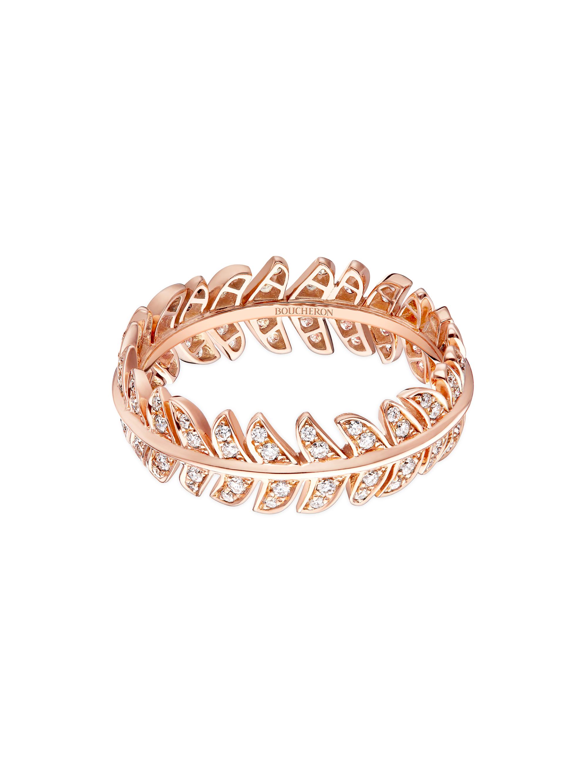 Boucheron Women's Nature Triomphante Plume De Paon 18K Rose Gold & 0.34 TCW Diamond Feather Ring