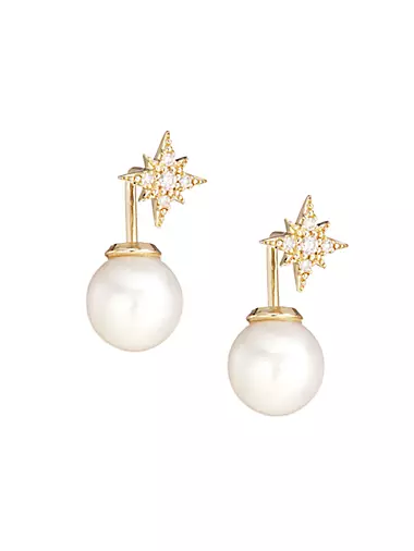14K Gold Freshwater Pearl & Diamond Earrings