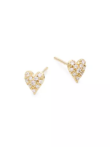 14K Gold & Diamond Heart Stud Earrings