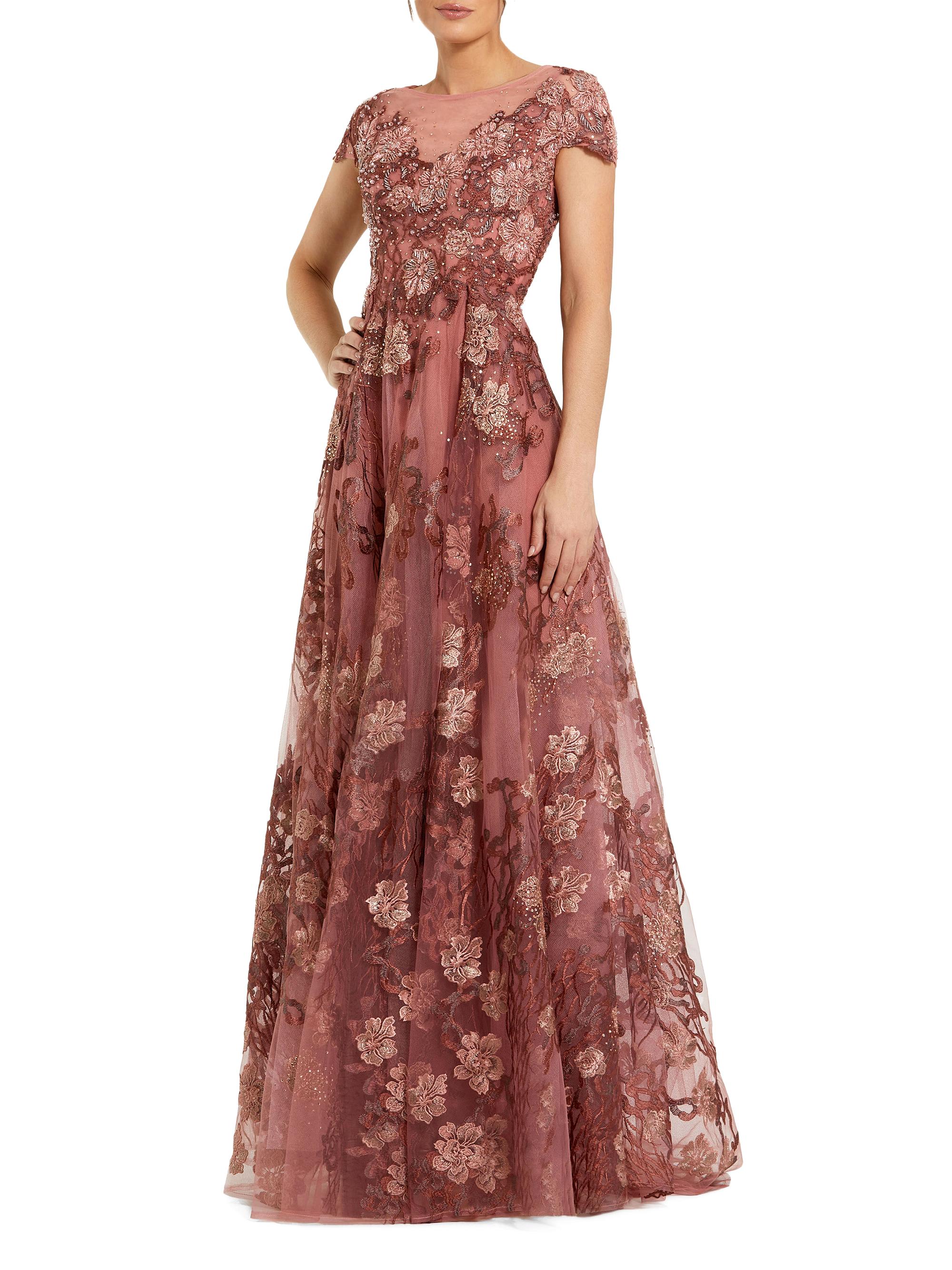 Mac Duggal Women's Cap-Sleeve Floral A-Line Gown - Cinnamon | Thumbnail 5