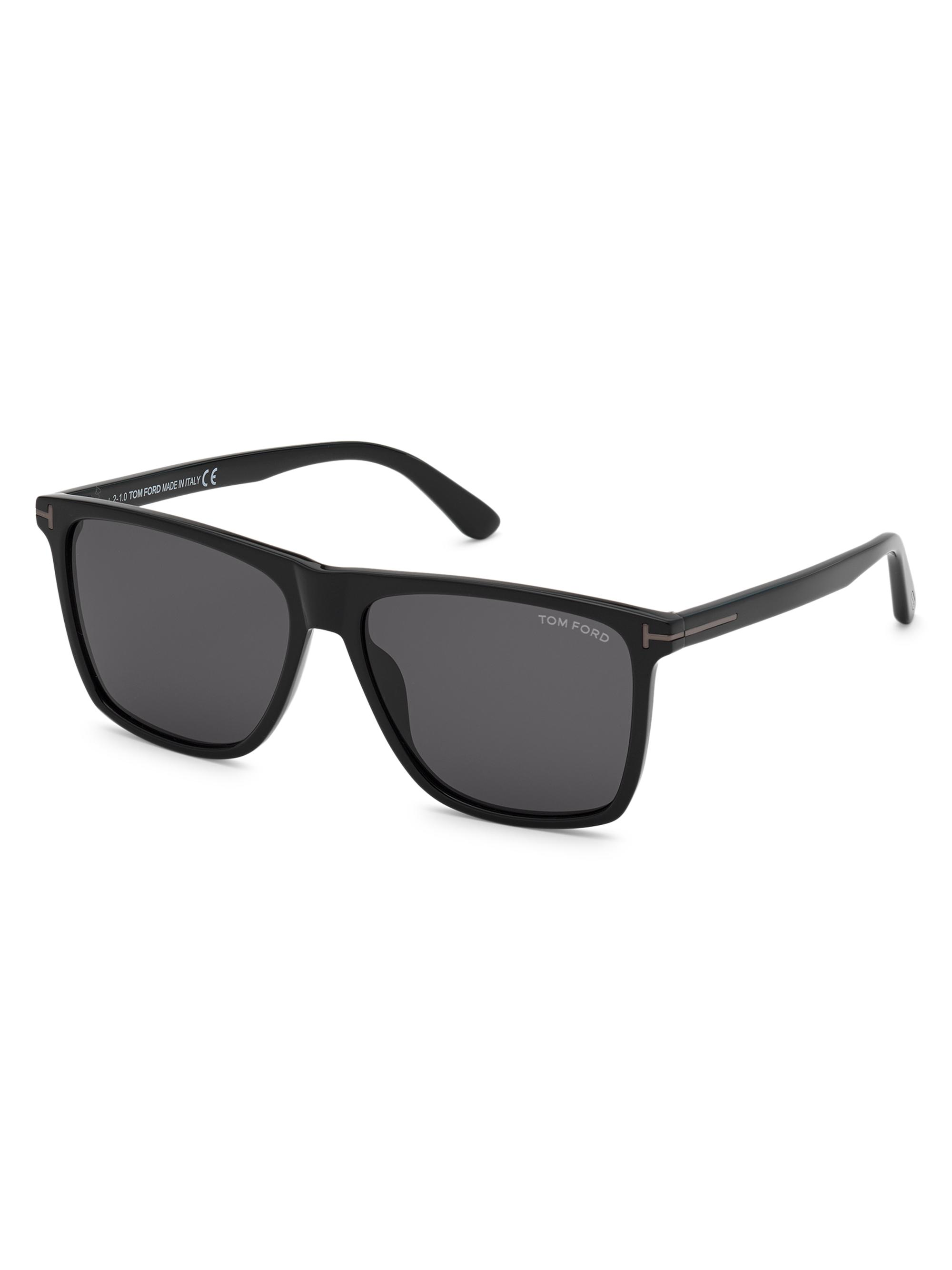 TOM FORD Men's Fletcher 57MM Rectangular Sunglasses - Shiny Black Blue Lenses