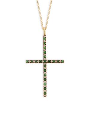 Ileana Makri Women's 18K Yellow Gold, Tsavorite & Champagne Diamond Cross Pendant Necklace - Yellow Gold