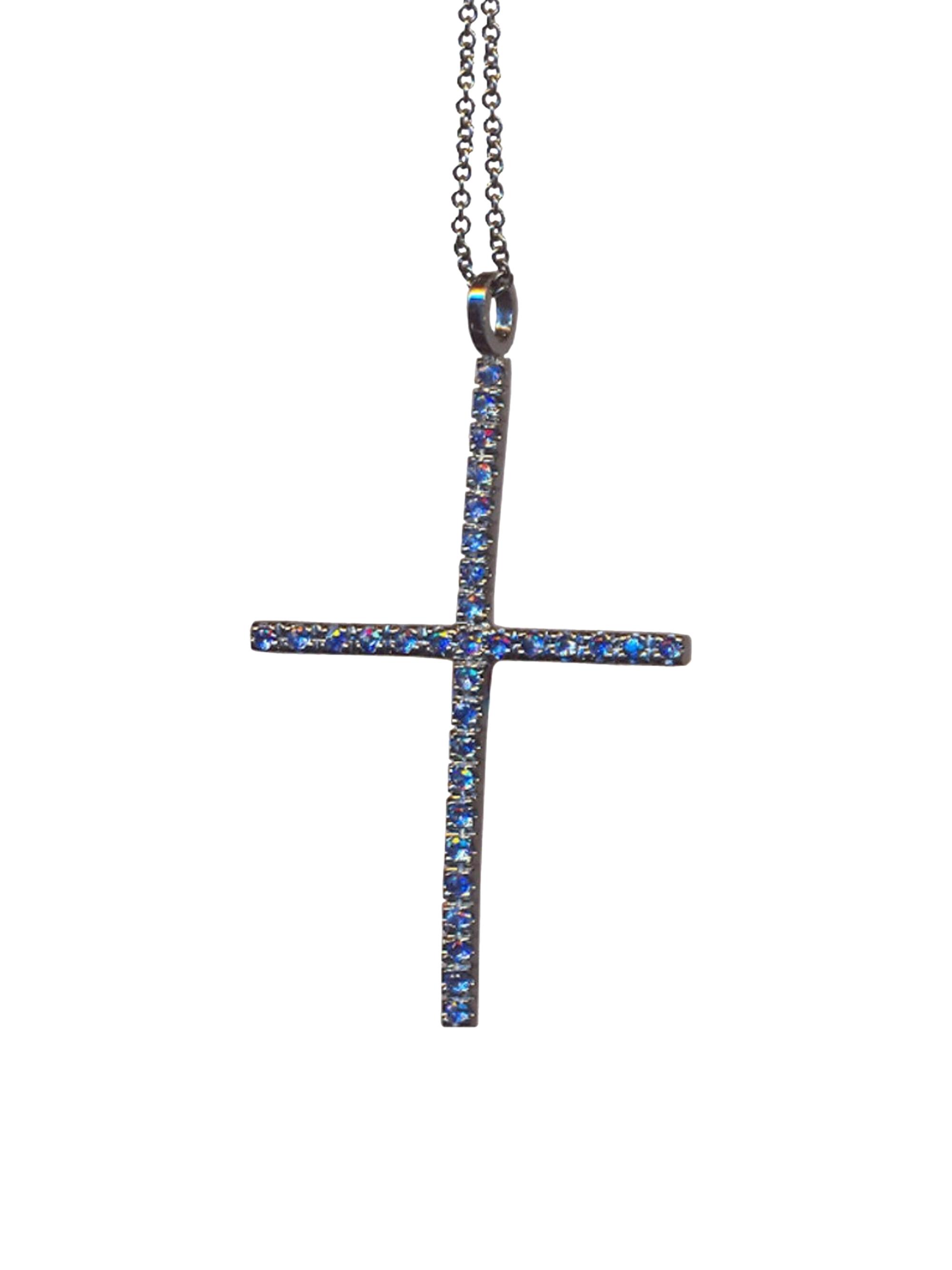 Ileana Makri Women's 18K White Gold & Blue Sapphire Cross Pendant - Blue Sapphire