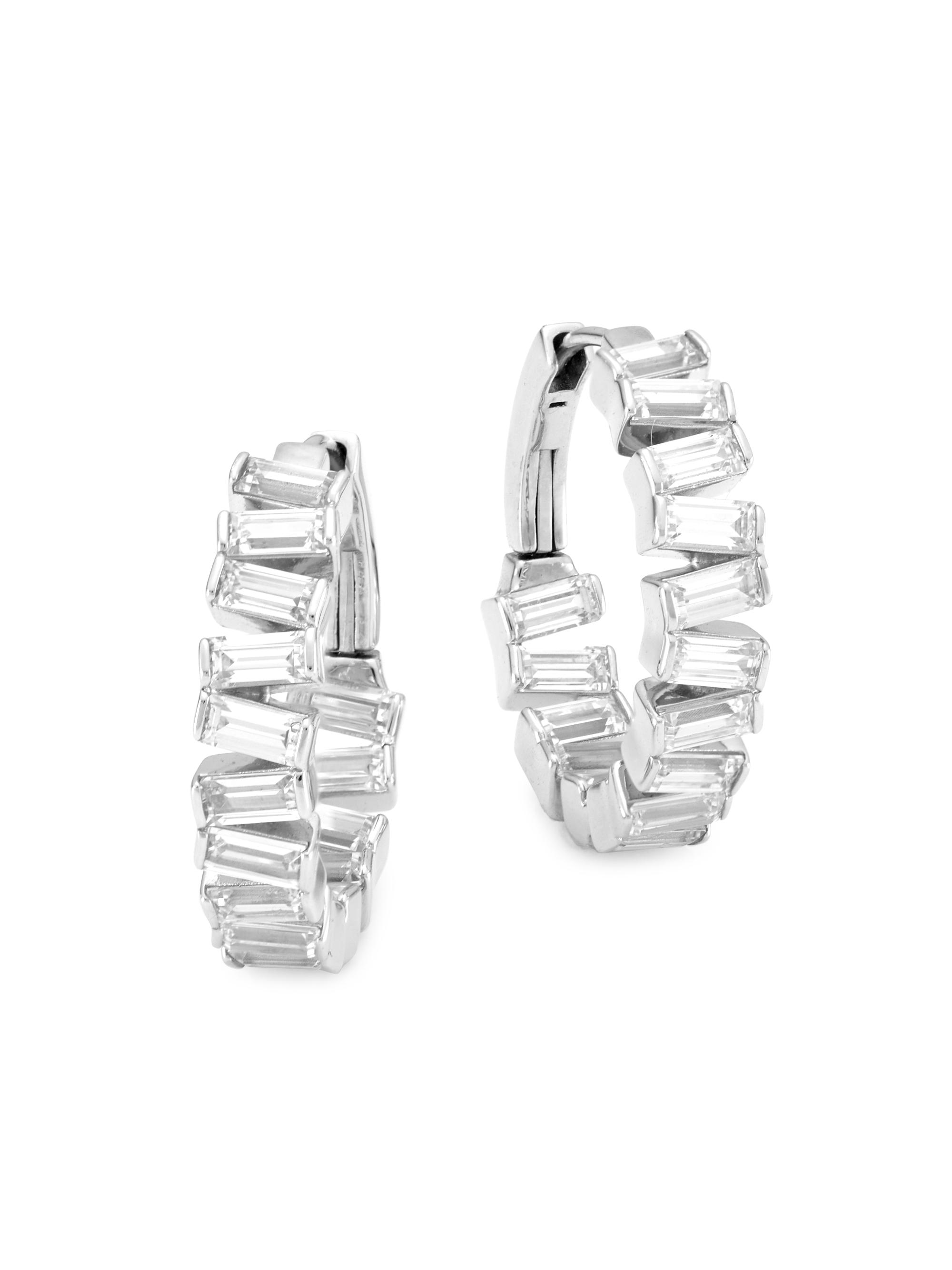 Adriana Orsini Women's Stacked Sterling Silver & Cubic Zirconia  Hoop Earrings - Rhodium