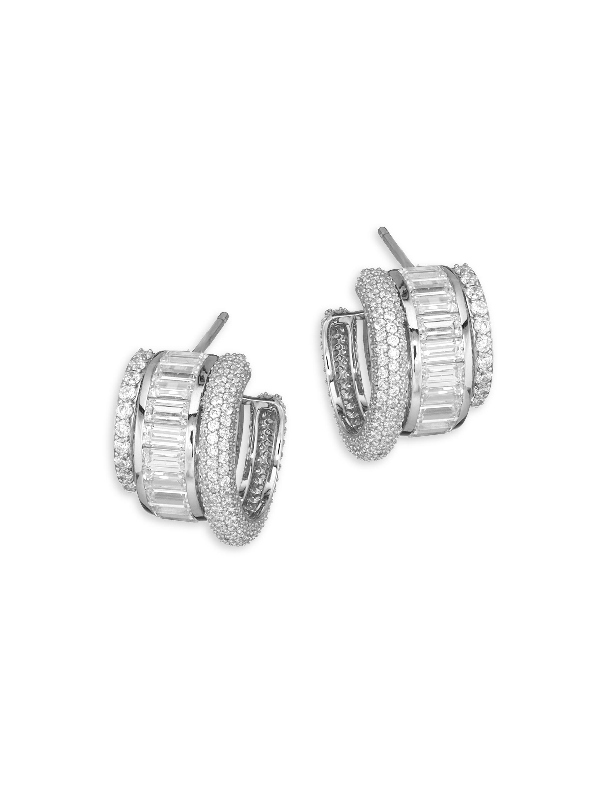 Adriana Orsini Women's Stacked Sterling Silver & Cubic Zirconia Triple-Hoop Earrings - Rhodium