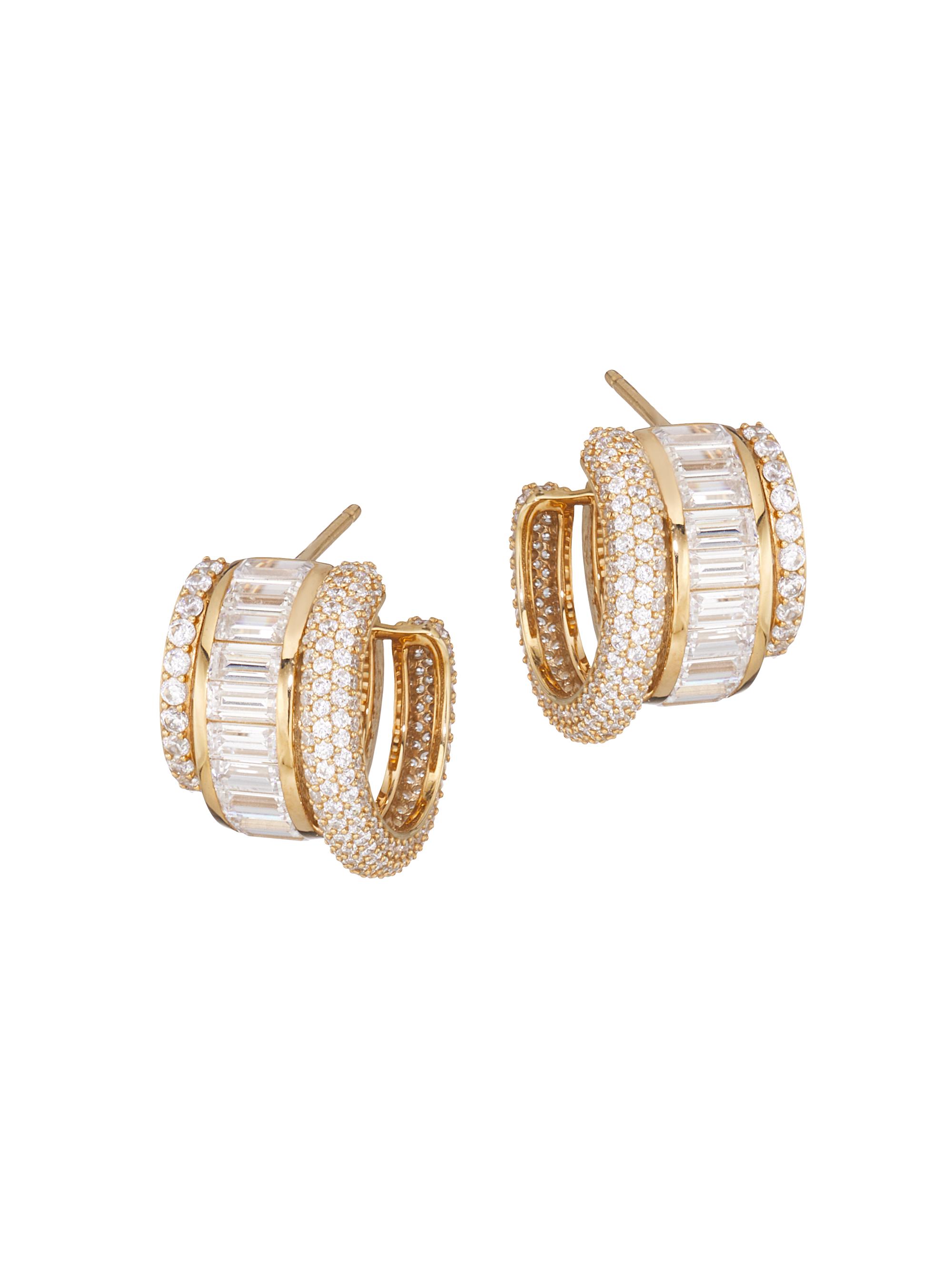 Adriana Orsini Women's Stacked 18K Gold-Plated & Cubic Zirconia Triple-Hoop Earrings - Gold