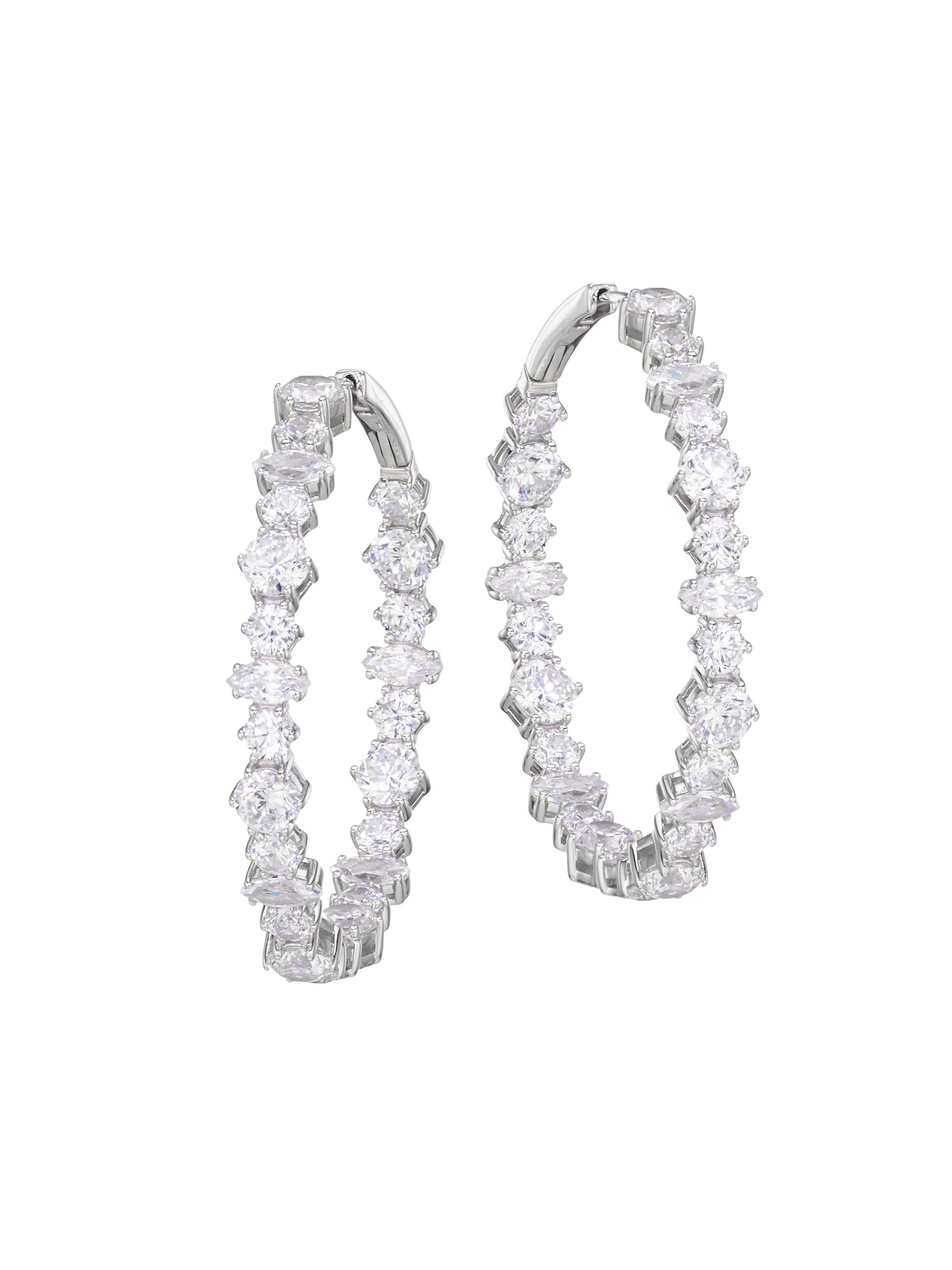 Adriana Orsini Women's Vow Sterling Silver & Cubic Zirconia Hoop Earrings - Rhodium
