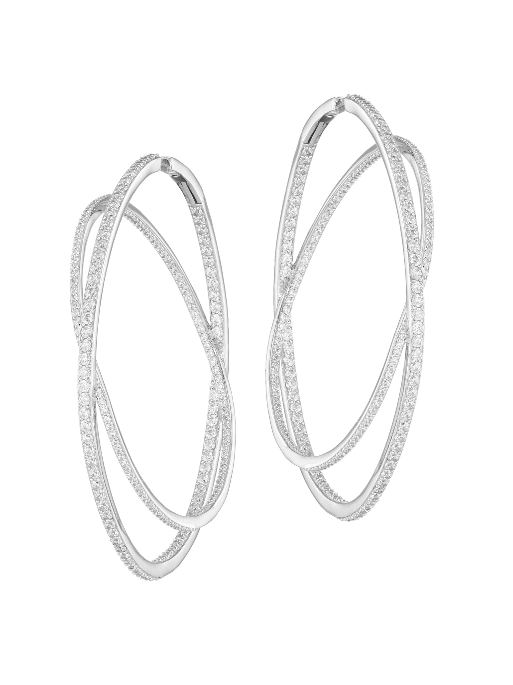 Adriana Orsini Women's Daytime Rhodium-Plated Crossed Double Hoops - Rhodium