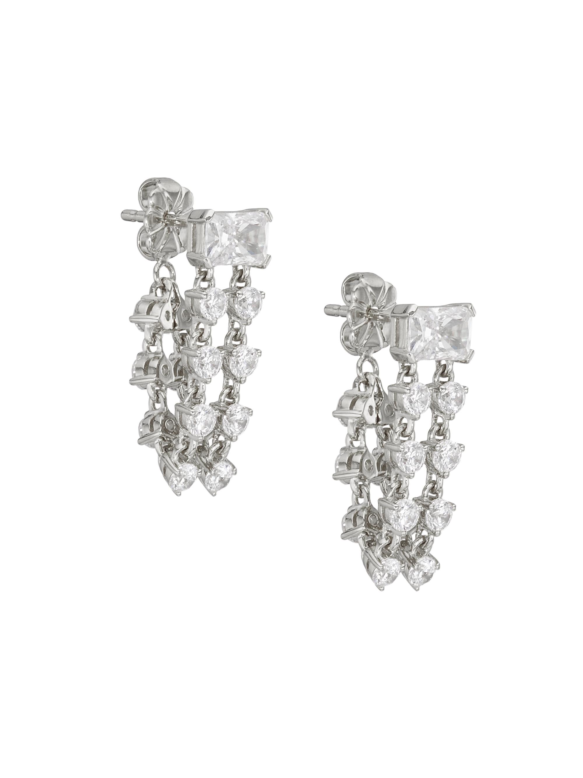 Adriana Orsini Women's Stunner 18K White Gold-Plated & Cubic Zirconia Front-To-Back Earrings - Rhodium