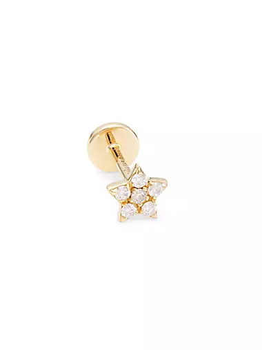 Paved Star Piercing 18K Yellow Gold Single Earring