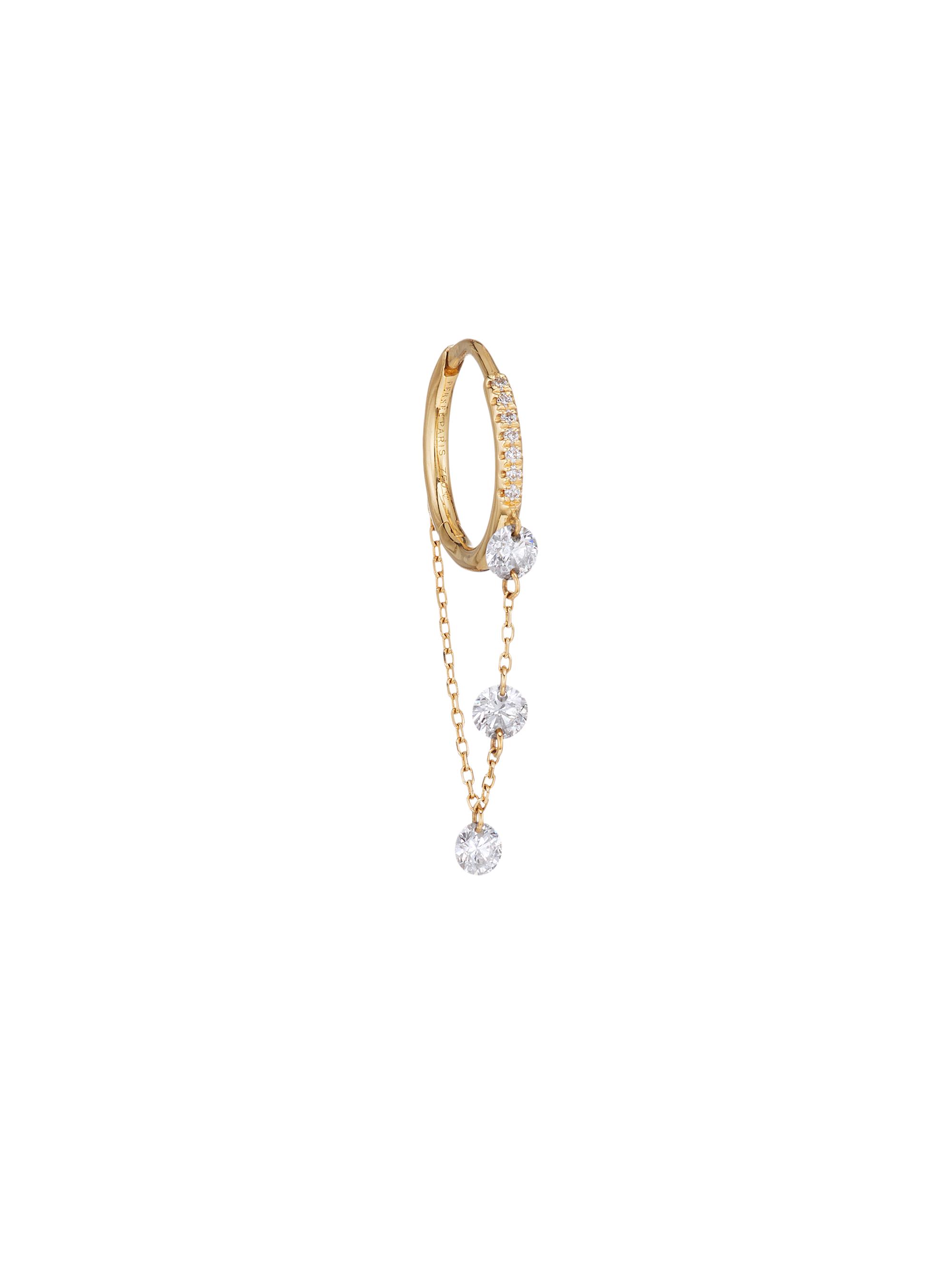 Persée Women's Piercing Circle Paving Chain Diamond & 18K Yellow Gold Single Earring - Gold