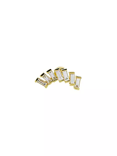 18K Yellow Gold & Baguette Diamond Stud Single Earring
