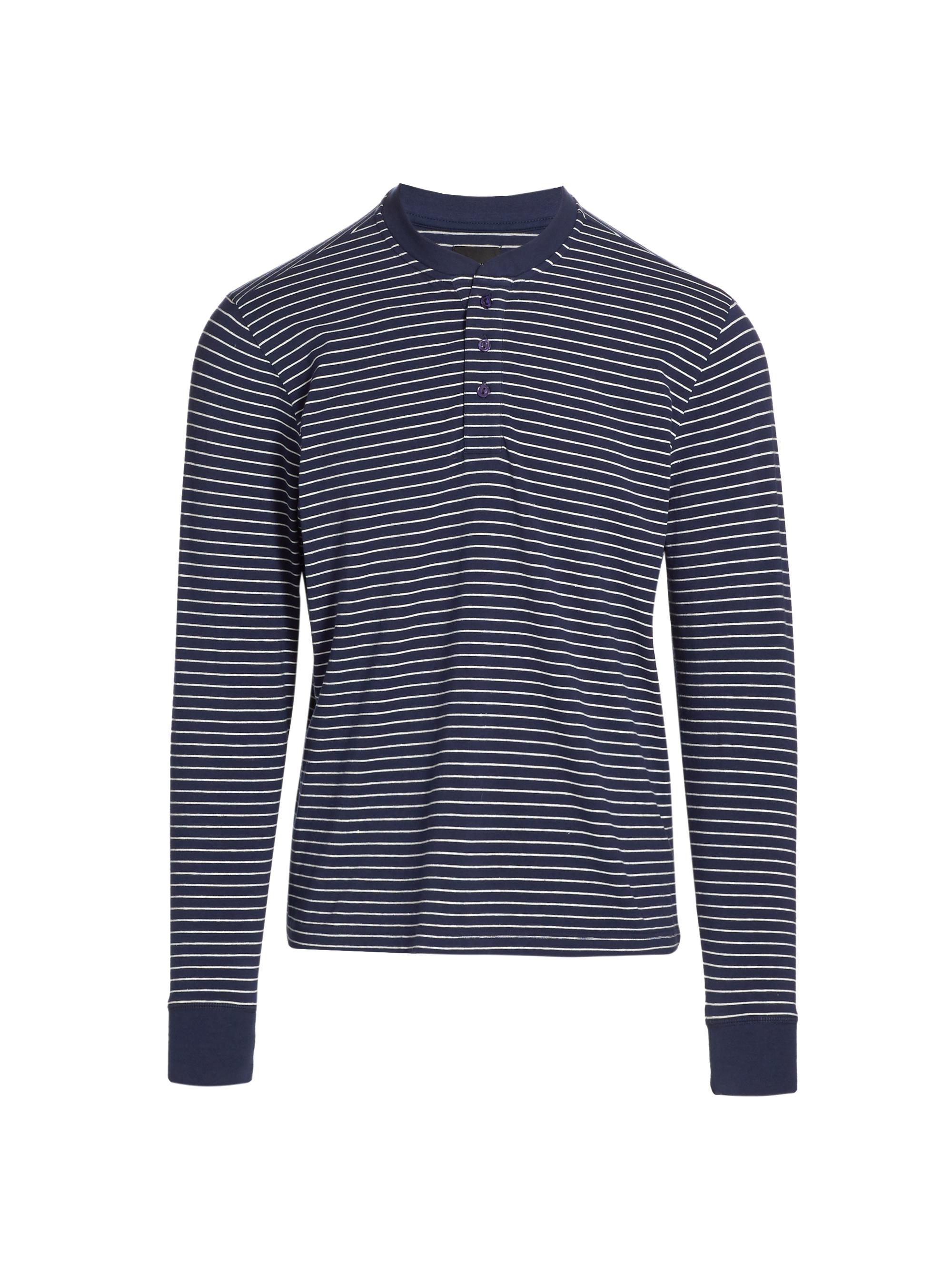Saks Fifth Avenue Men's COLLECTION Striped Henley Pajama Top - Navy Combo