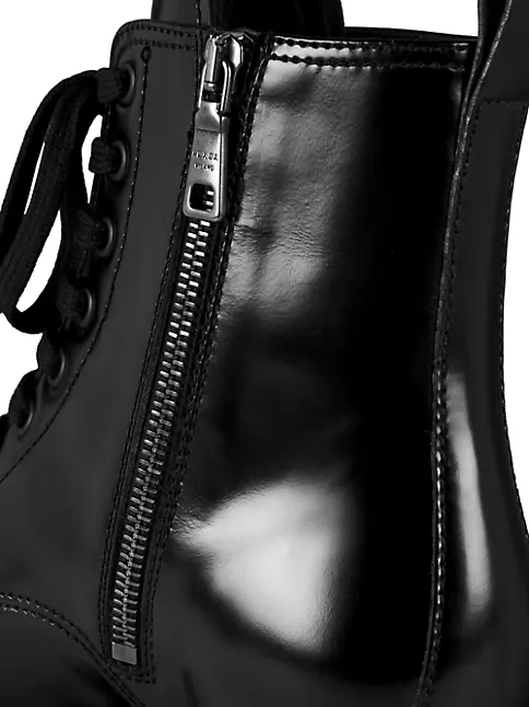 Prada Women's 38 Lace-Up Leather Combat Boots - Nero - Size 5.5