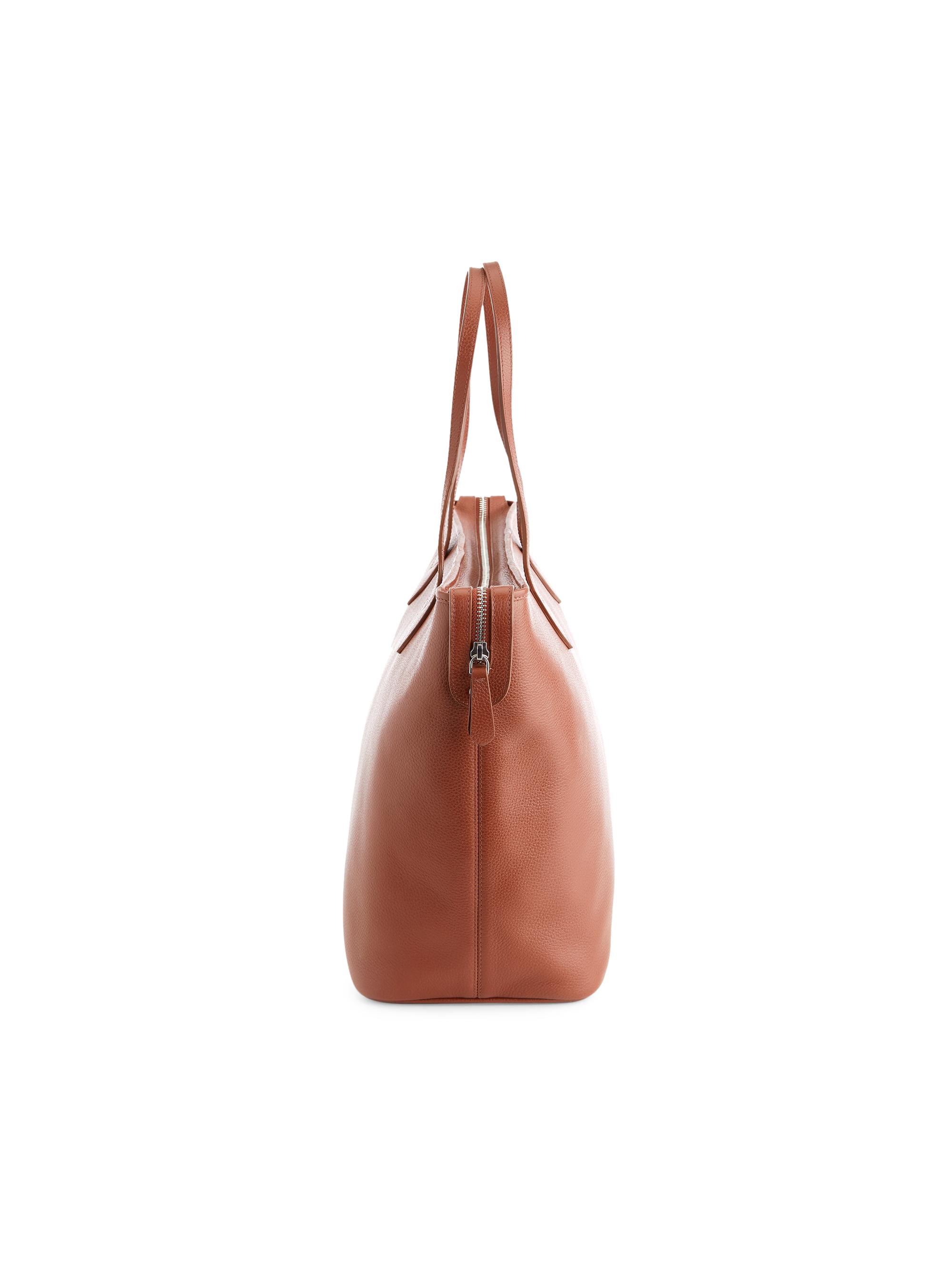 Royce New York Women's Pebble Grain Wide Tote Bag - Navy Blue | Thumbnail 3