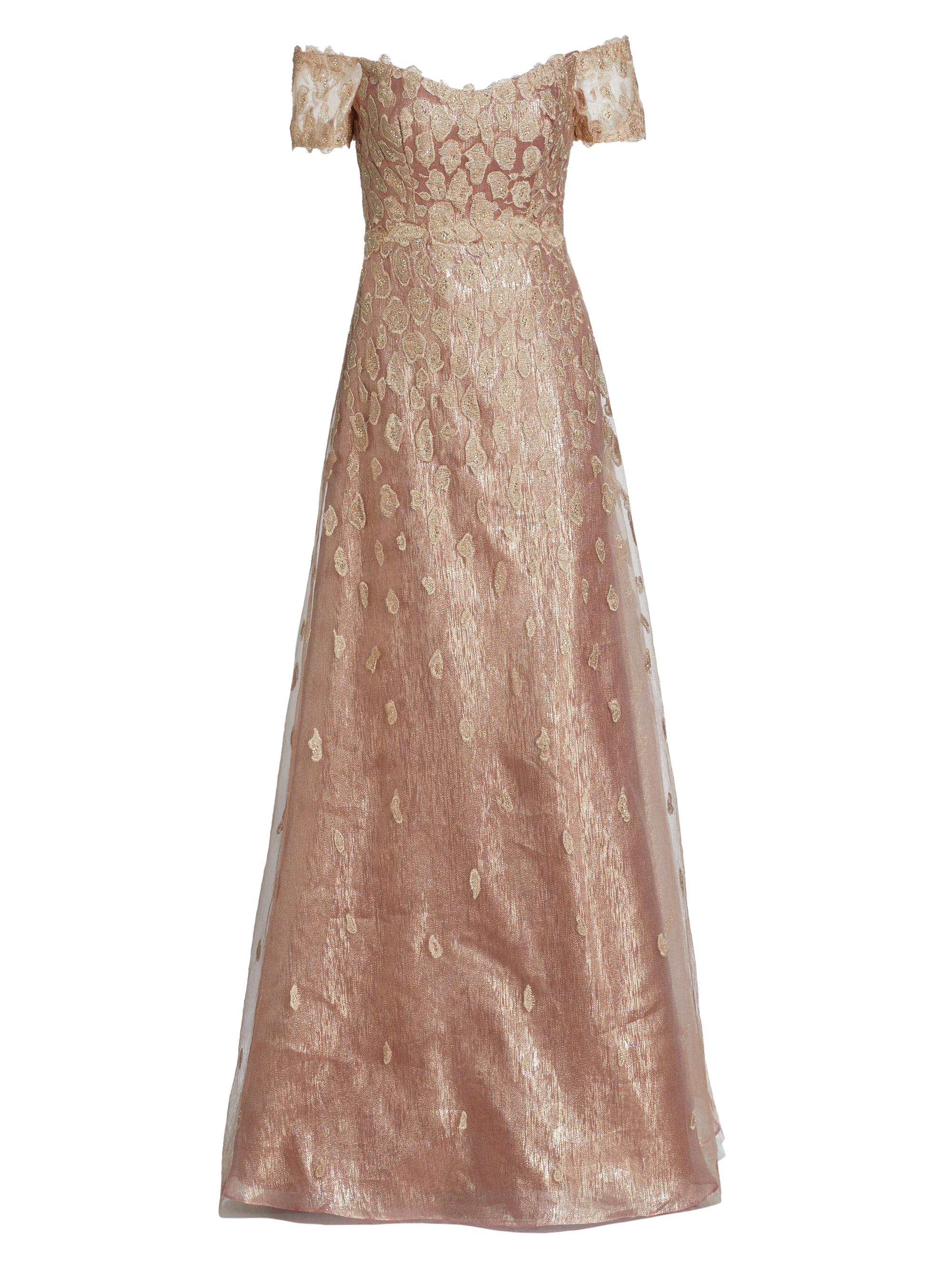 Rene Ruiz Collection Women's Metallic Embellished Off-The-Shoulder Gown - Gold