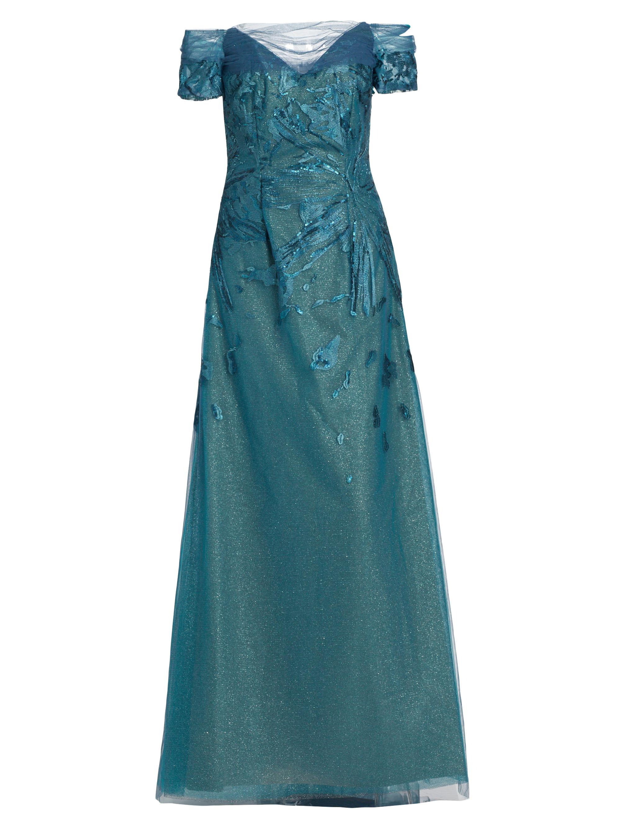 Rene Ruiz Collection Women's Embroidered Tulle Gown - Teal