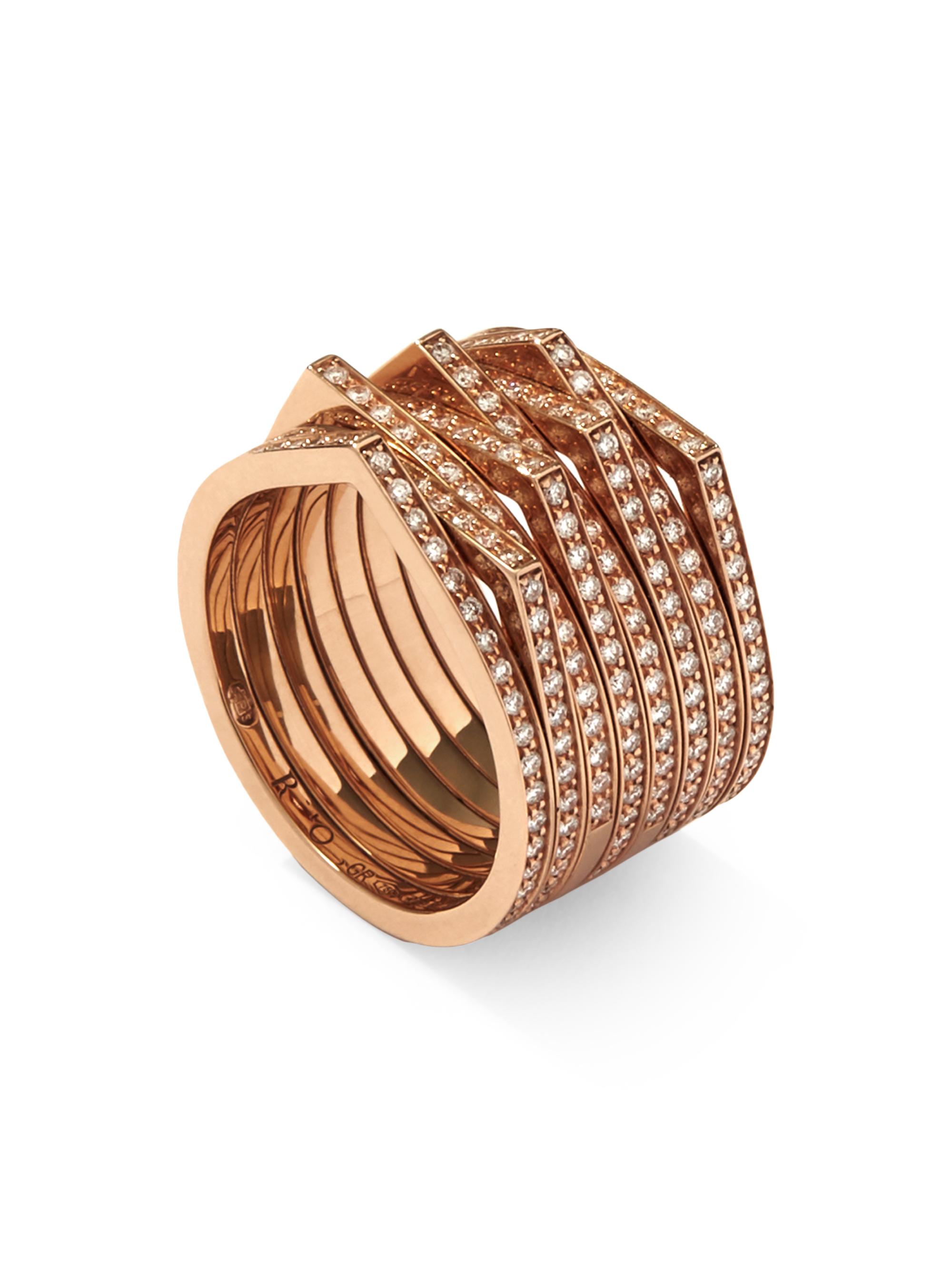 Repossi Women's Antifer 18K-Pink-Gold & 1.15 TCW Diamond Row Ring - Pink Gold