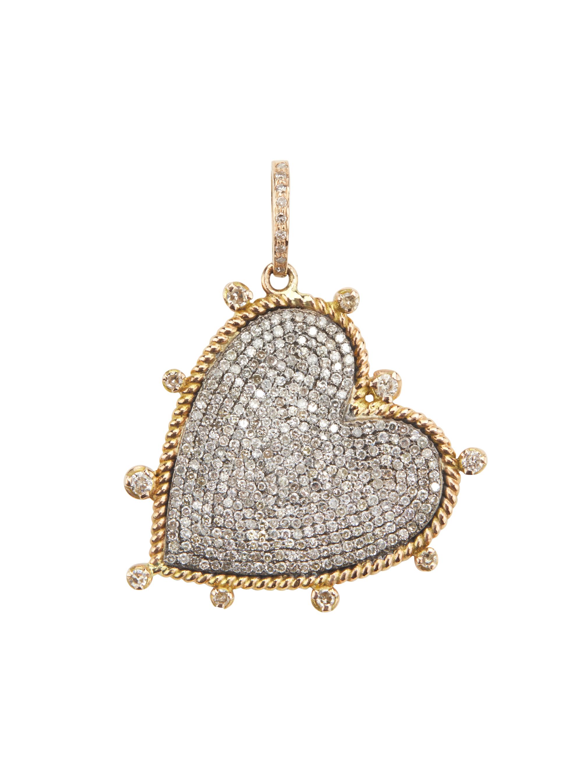 Nina Gilin Women's 14K Yellow Gold, Rhodium-Plated Silver & 3.07 TCW Diamond Heart Pendant - Sterling Silver Yellow Gold