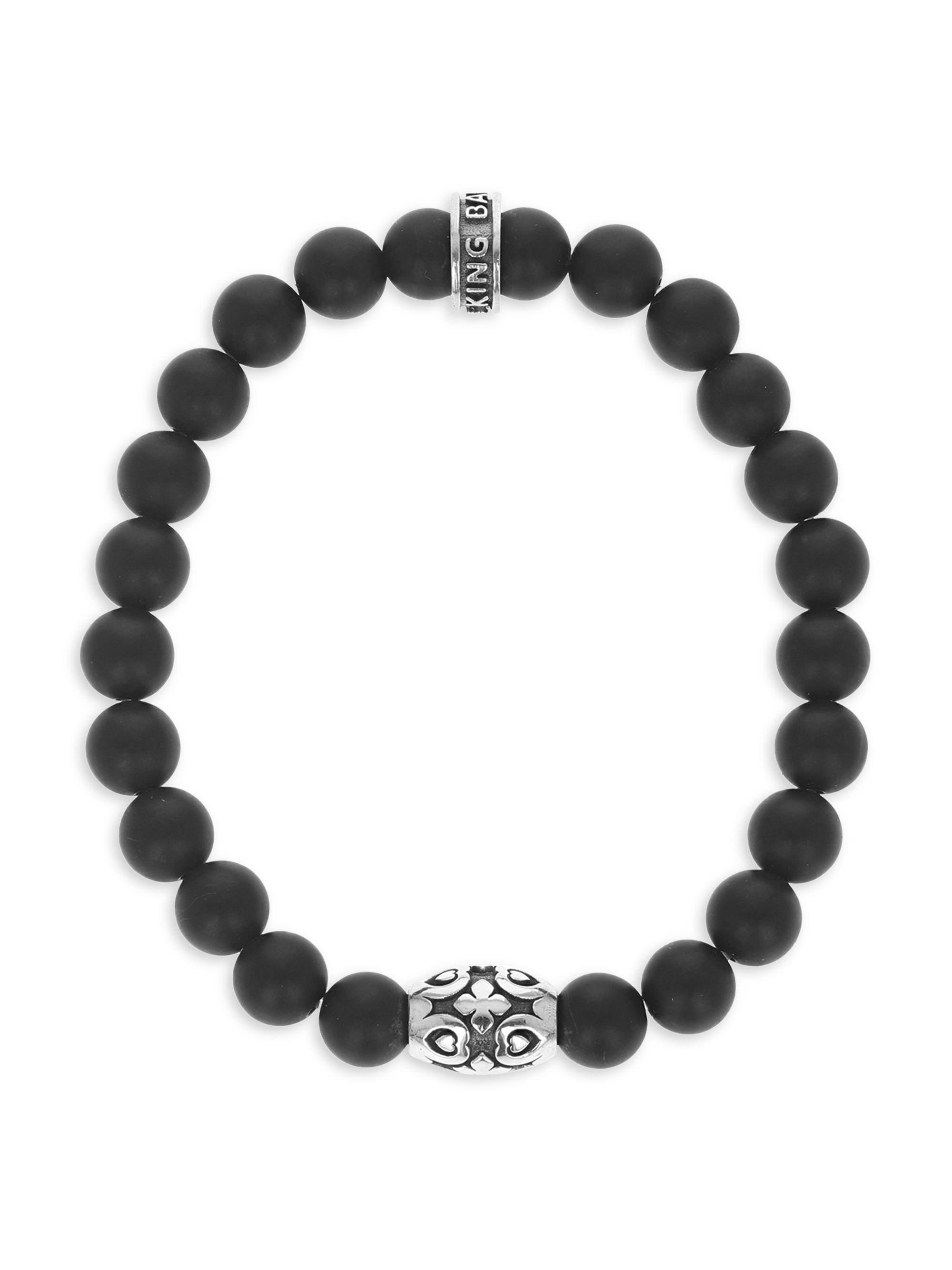 King Baby Studio Men's Onyx & Sterling Silver Cross Beaded Bracelet - Silver Black