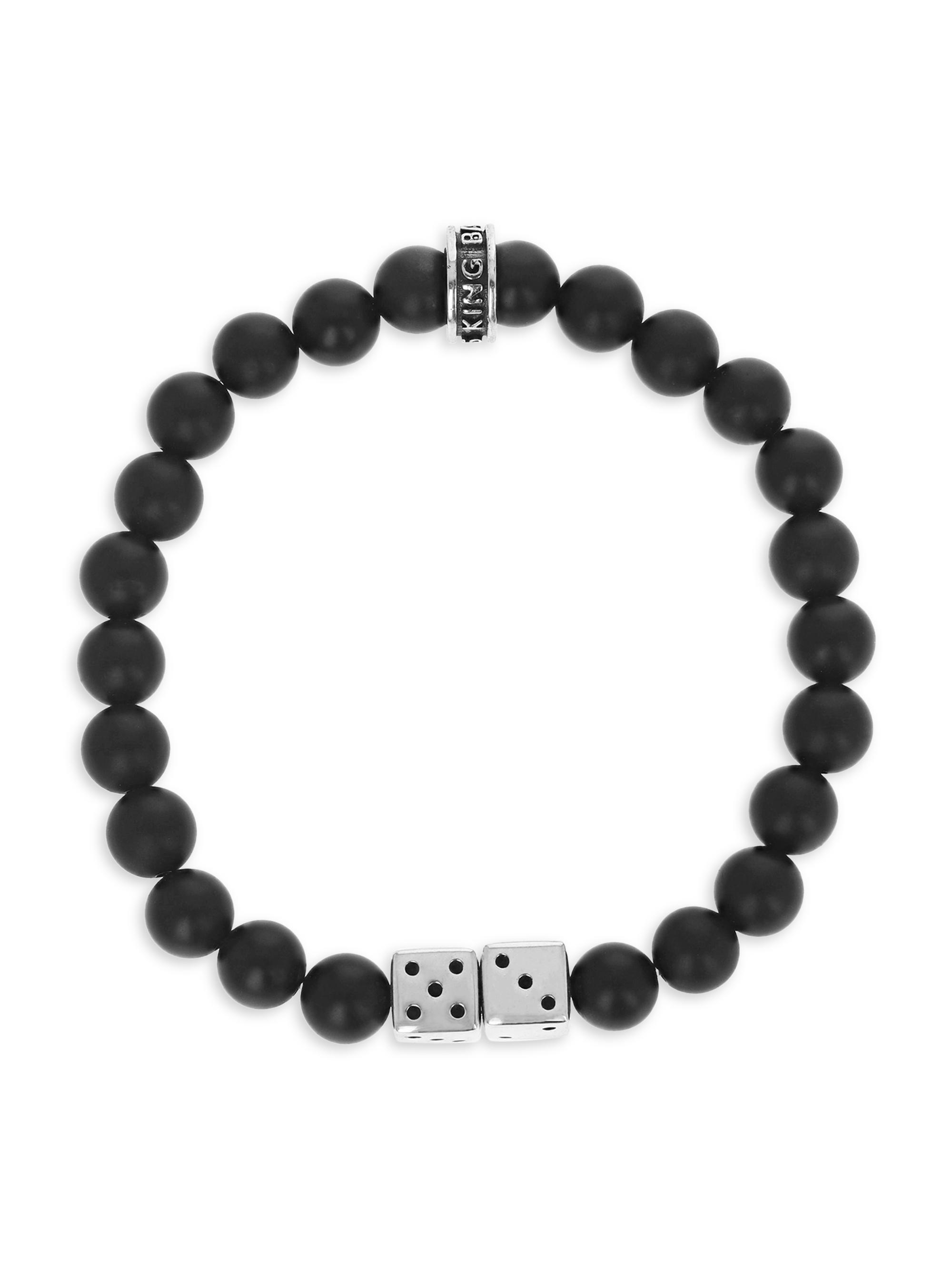 King Baby Studio Men's Onyx & Sterling Silver Beaded Bracelet - Silver Black