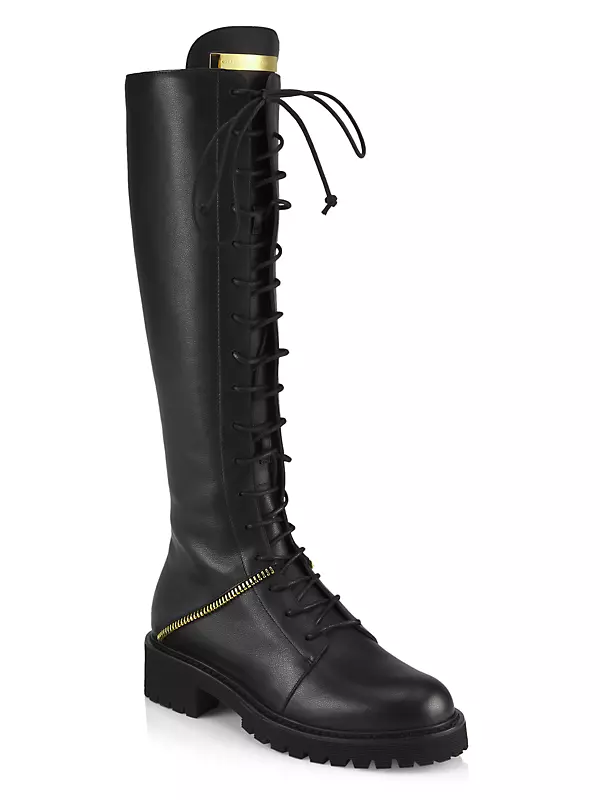 Leather Knee-High Combat Boots