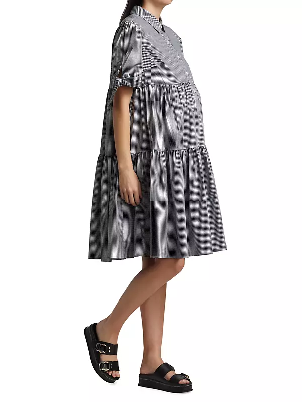 Babette Gingham-Print A-Line Maternity Midi-Dress