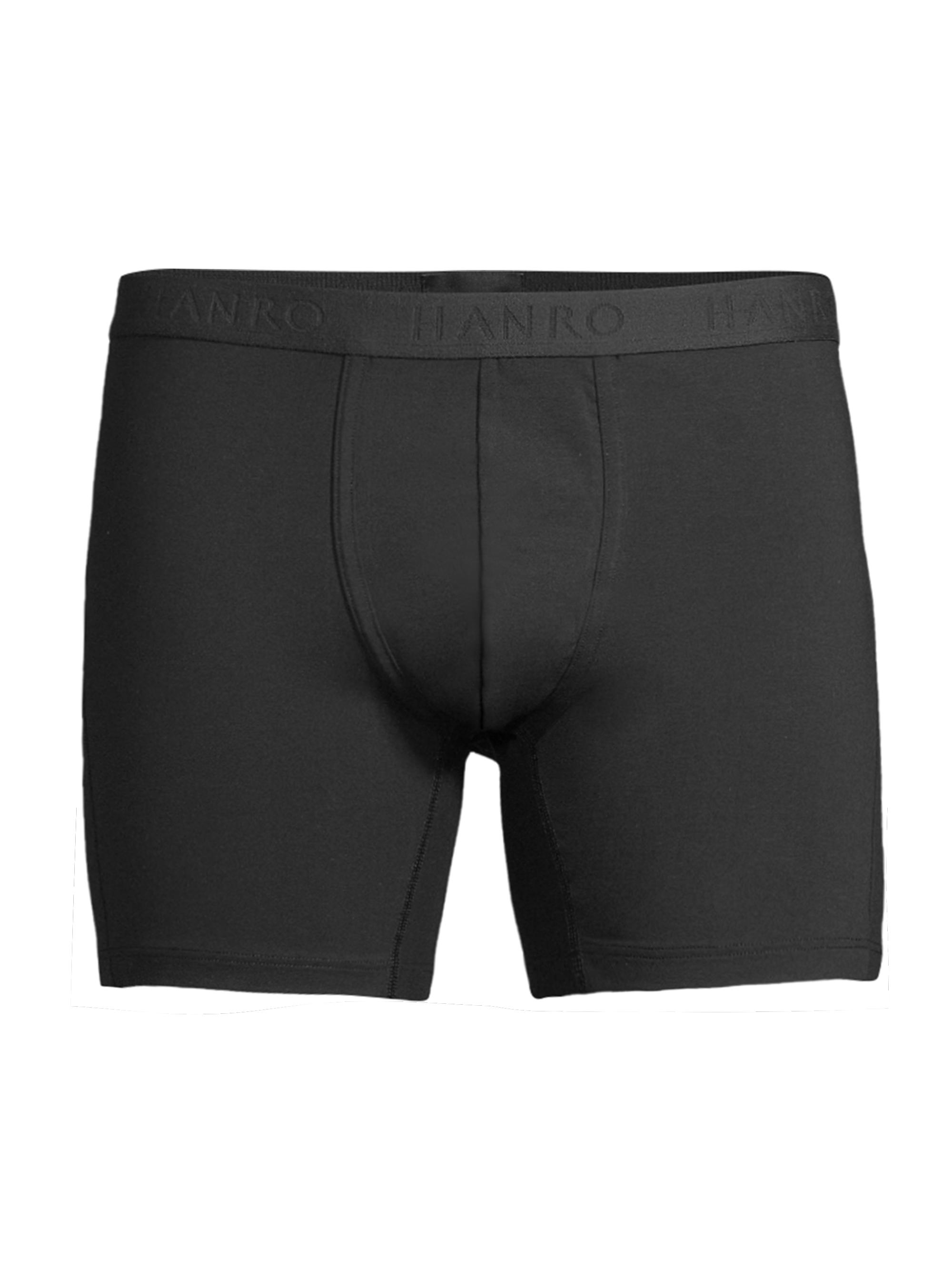 Hanro Men's Cotton Essentials Long-Leg Boxer Briefs - All Black