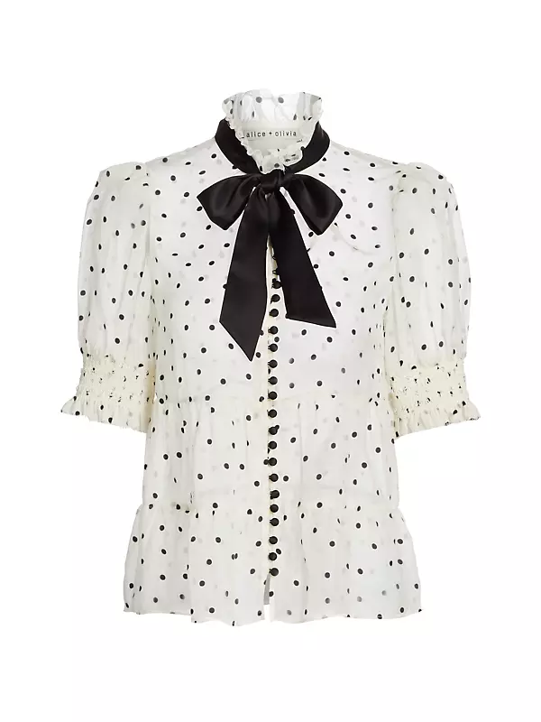 Vicky Puff Sleeve Button Blouse With Tie