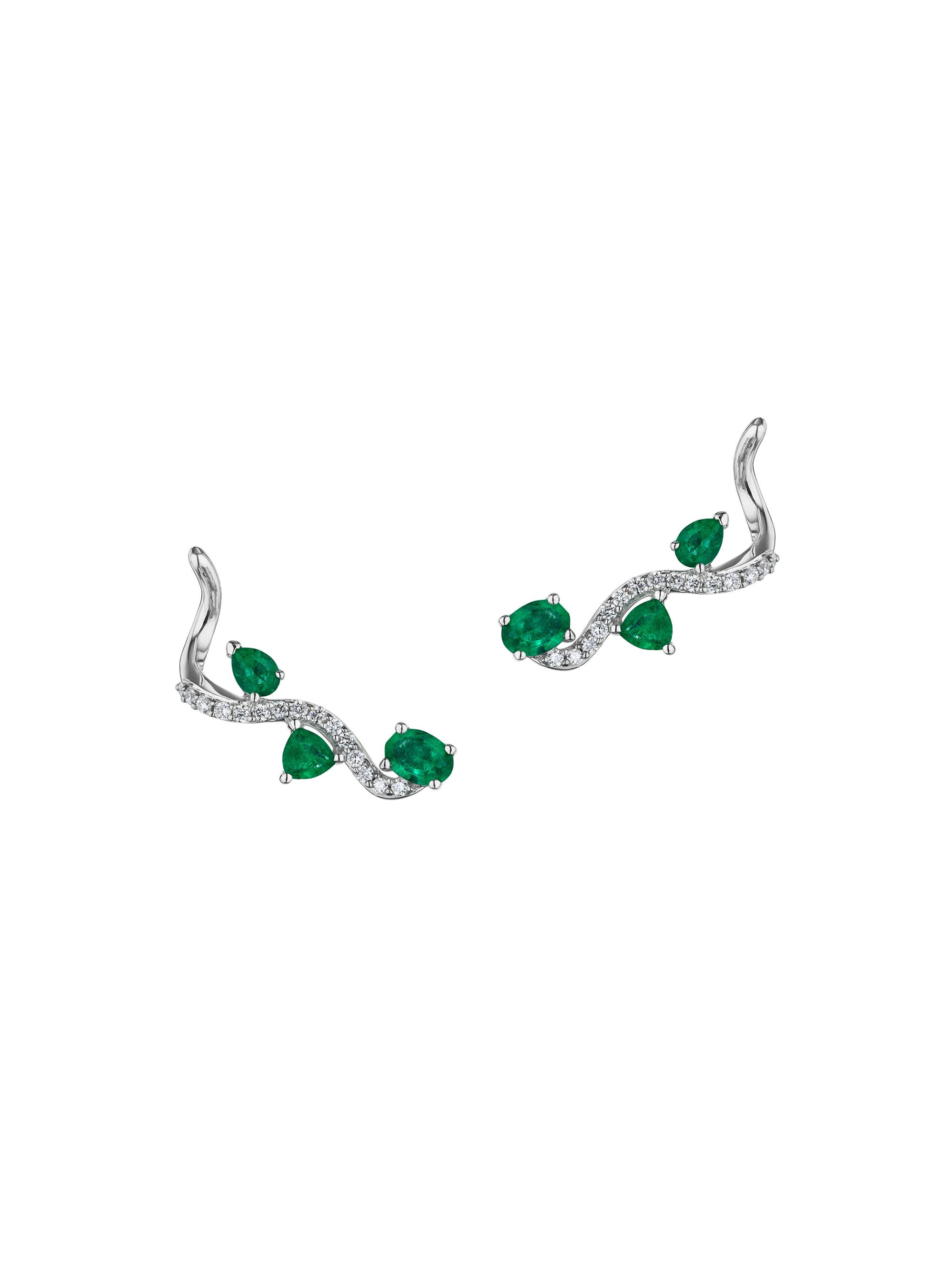 Hueb Women's Mirage 18K White Gold, Emerald & 0.22 TCW Diamond Ear Climbers - White Gold