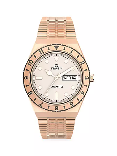 Q Timex Rose Goldtone Stainless Steel Bracelet Watch