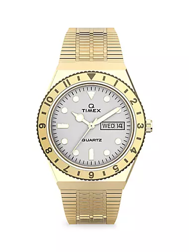 Q Timex Goldtone Stainless Steel Bracelet Watch