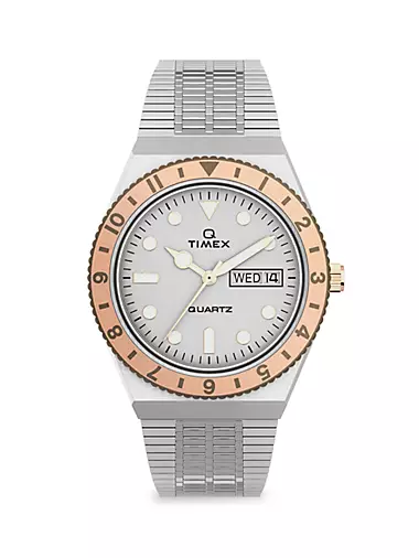 Q Timex Stainless Steel & Rose Goldtone Bracelet Watch