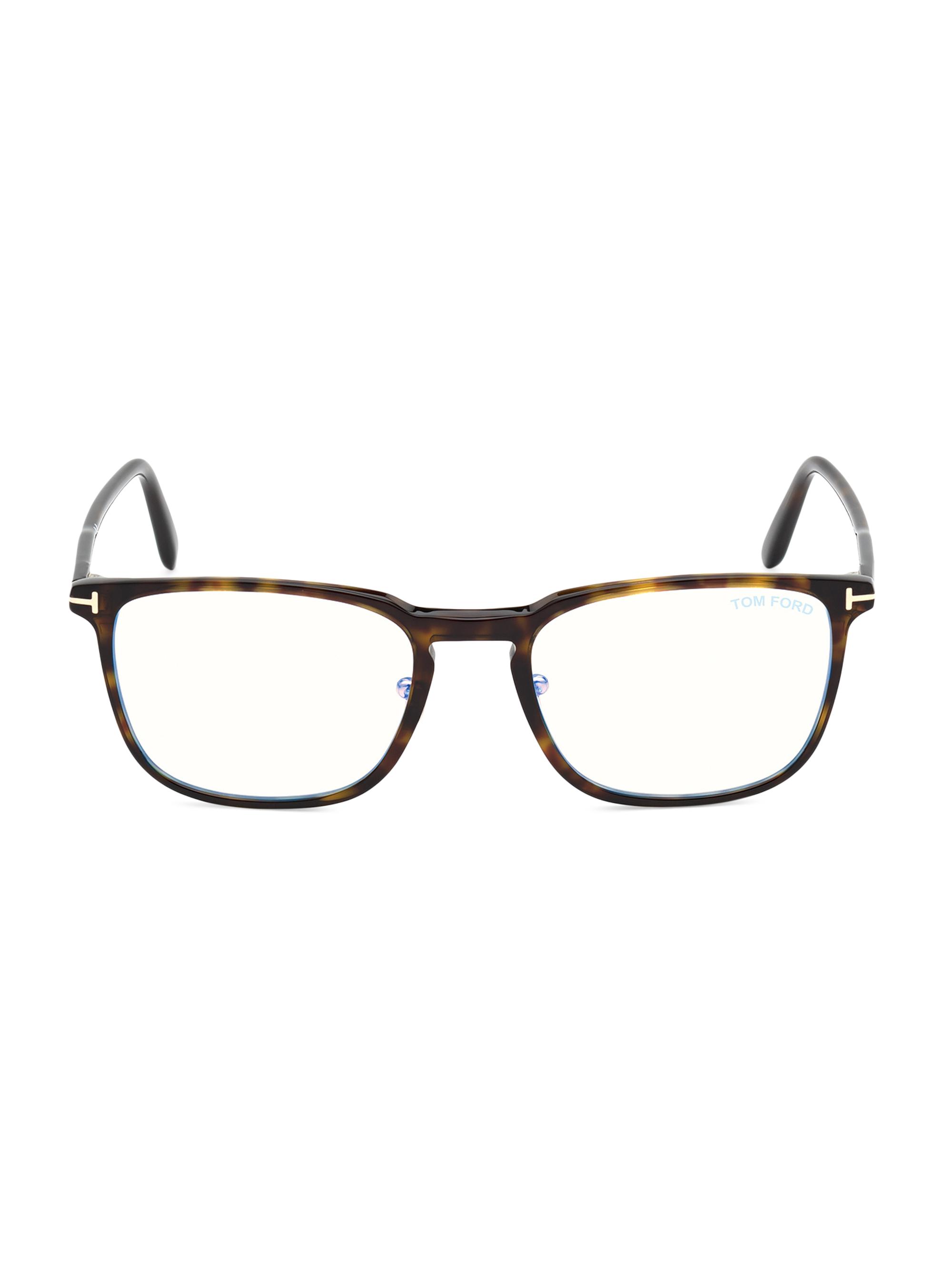TOM FORD Men's 53MM Blue Filter Square Glasses - Dark Havana