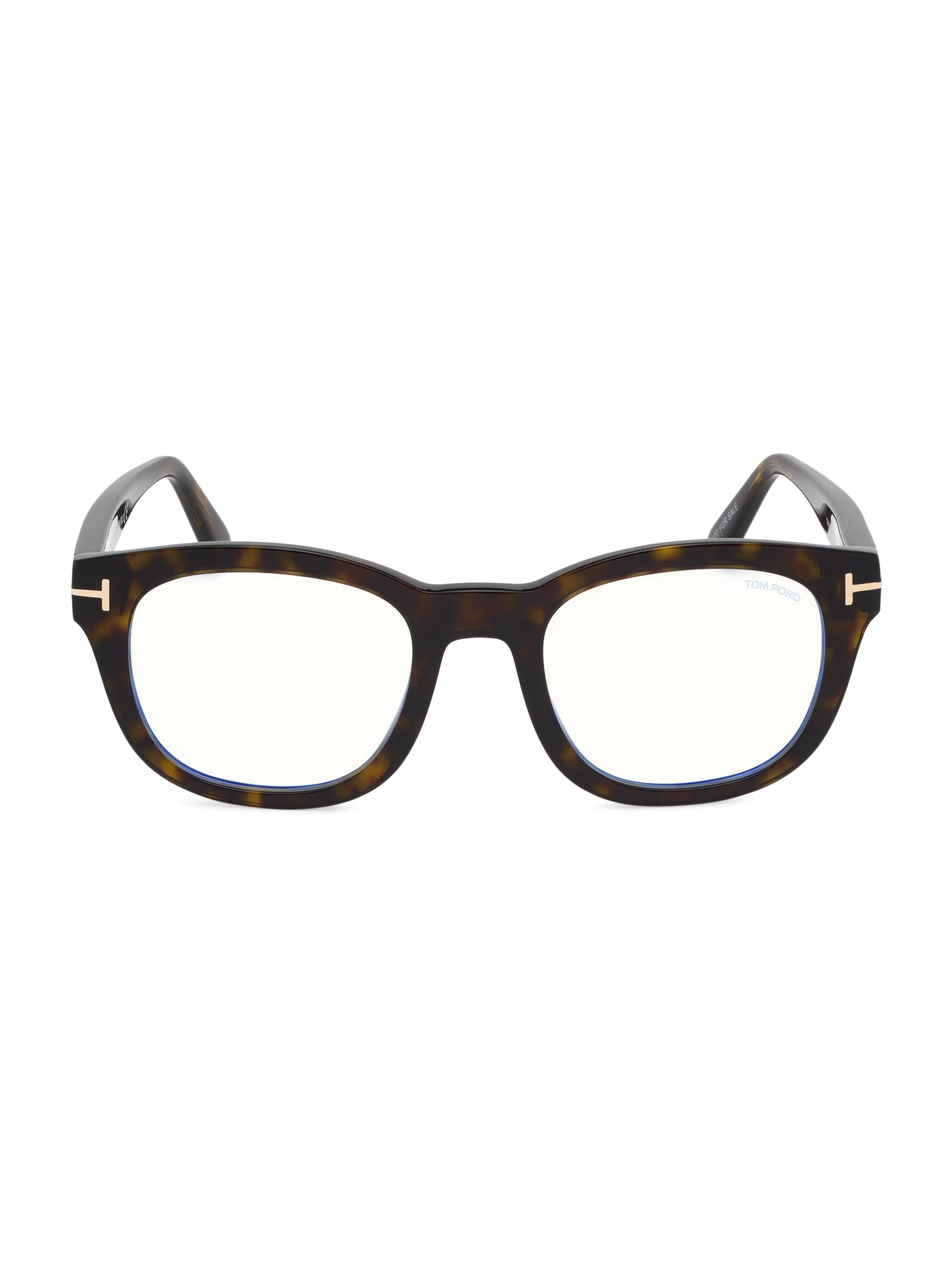 TOM FORD Men's 50MM Blue Block Square Optical Glasses - Dark Havana
