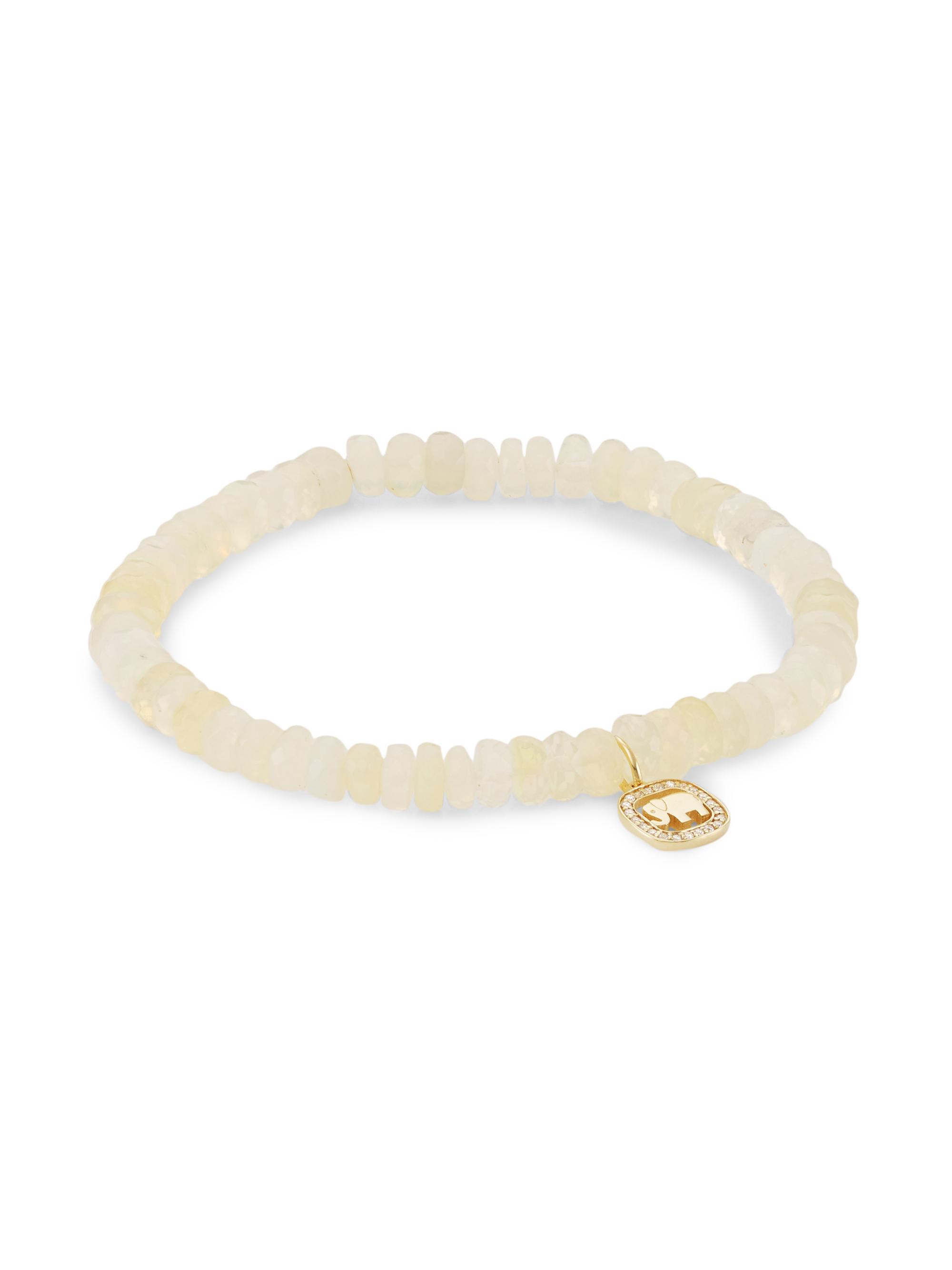 Sydney Evan Women's 14K Yellow Gold, Welo Opal & Diamond Elephant Charm Bracelet - Beige