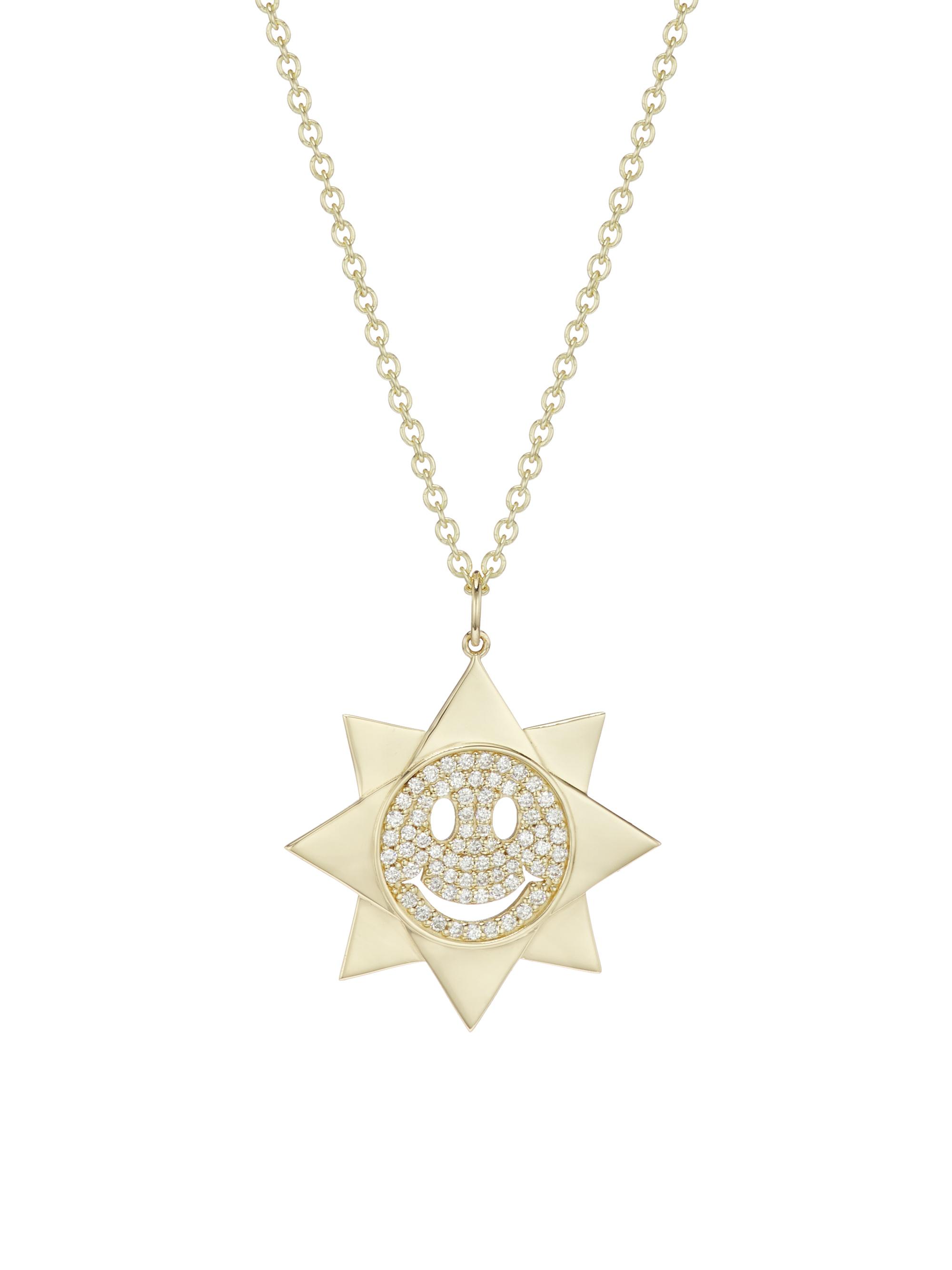 Sydney Evan Women's 14K Yellow Gold & Diamond Happy Face Sun Pendant Necklace - Gold