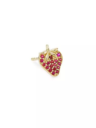 14K Yellow Gold & Pink Diamond Single Strawberry Stud Earring
