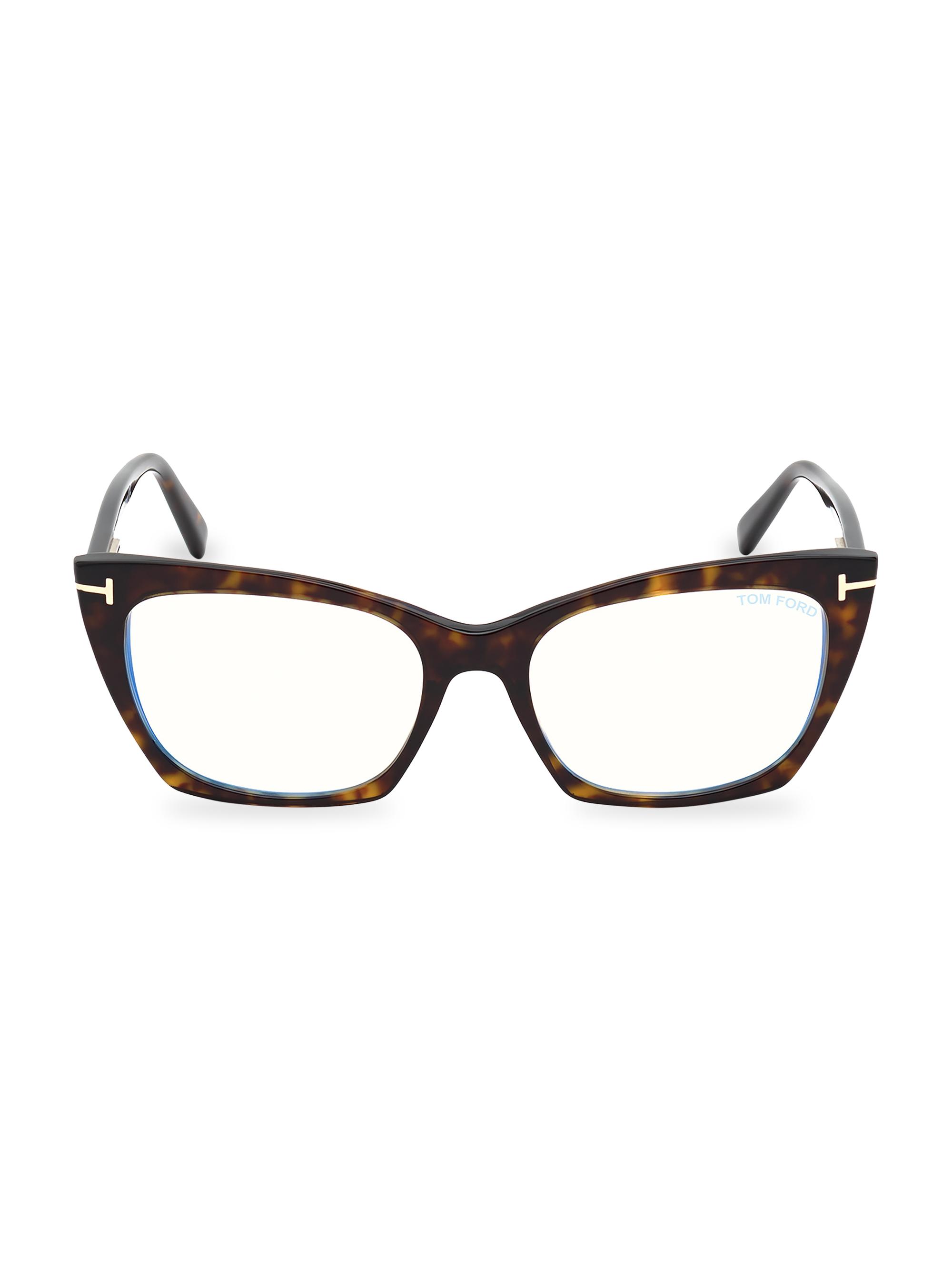 TOM FORD Women's 54MM Cat-Eye Blue Filter Eyeglasses - Dark Havana