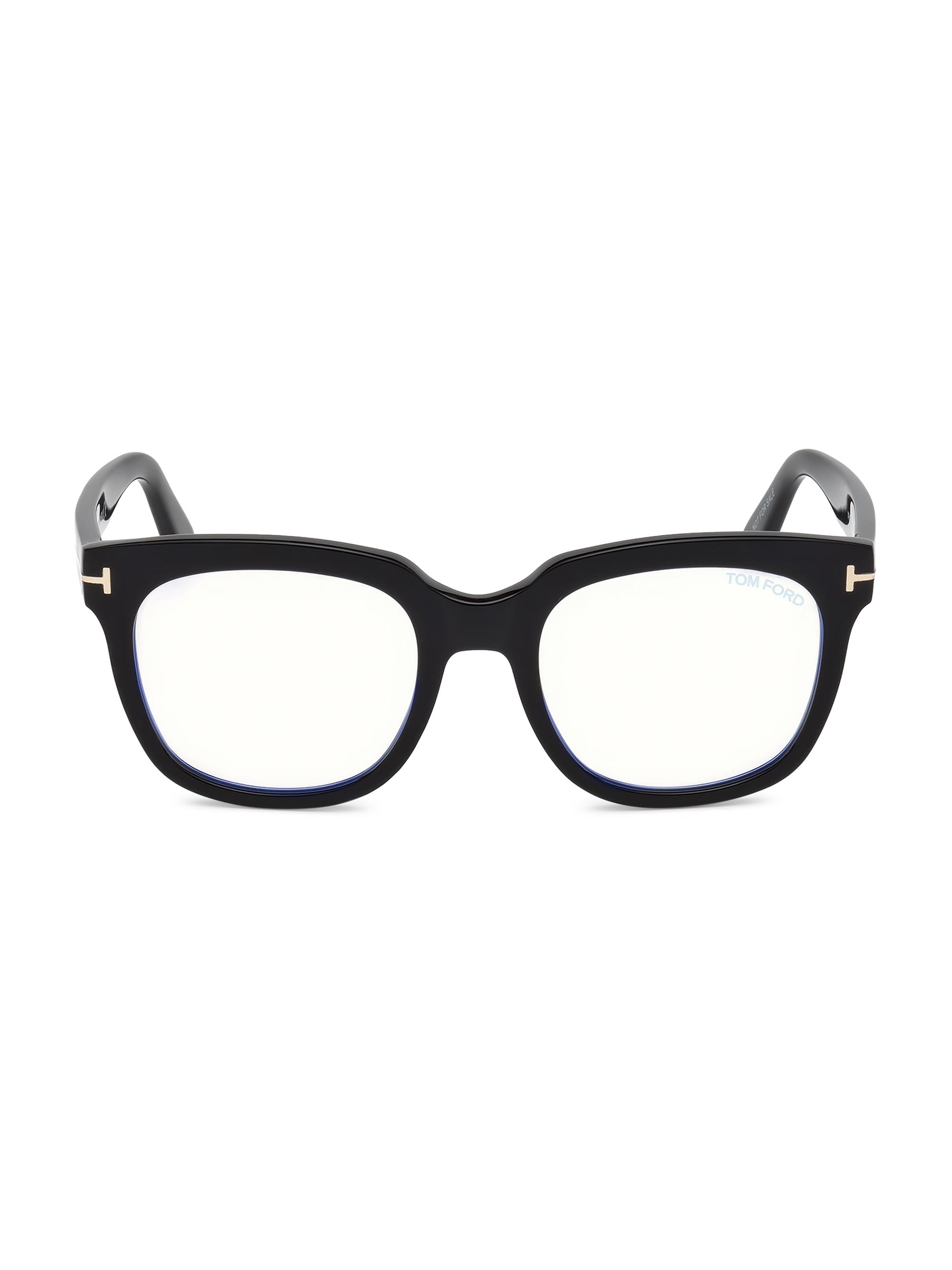 TOM FORD Women's 52MM Geometric Blue Filter Eyeglasses - Shiny Black
